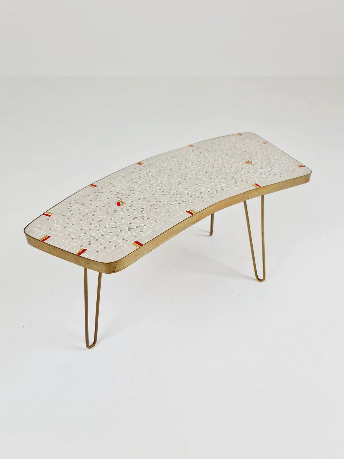 Unique mosaic & solid brass Sidetable by Berthold Muller, 1950s