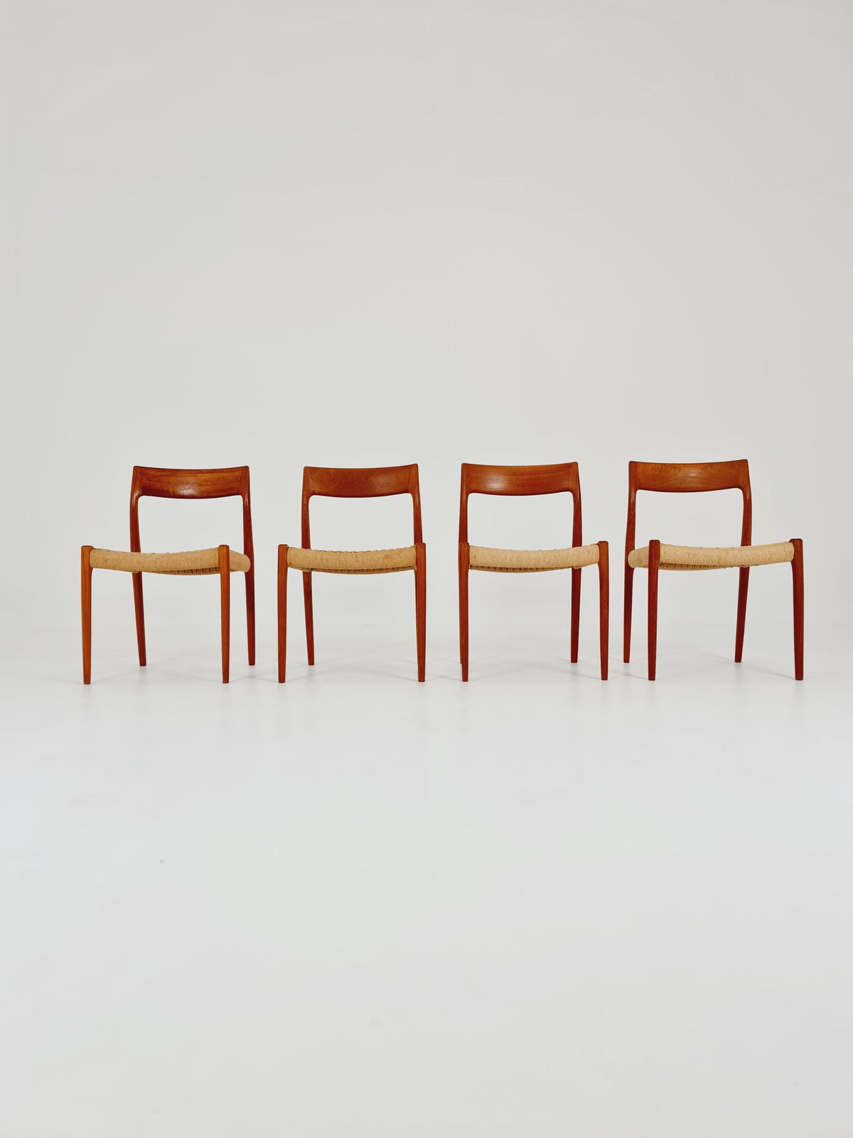 Mid Century Danish Teak and danish cord dining chairs by Niels O.Moller,model 77 , set of 4 ,1960s