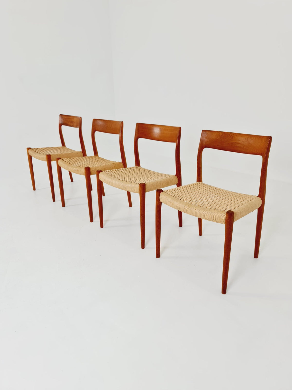 Mid Century Danish Teak and danish cord dining chairs by Niels O.Moller,model 77 , set of 4 ,1960s