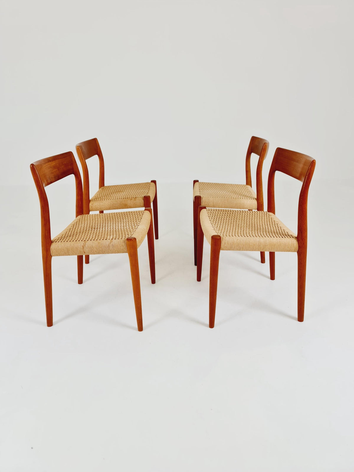 Mid Century Danish Teak and danish cord dining chairs by Niels O.Moller,model 77 , set of 4 ,1960s