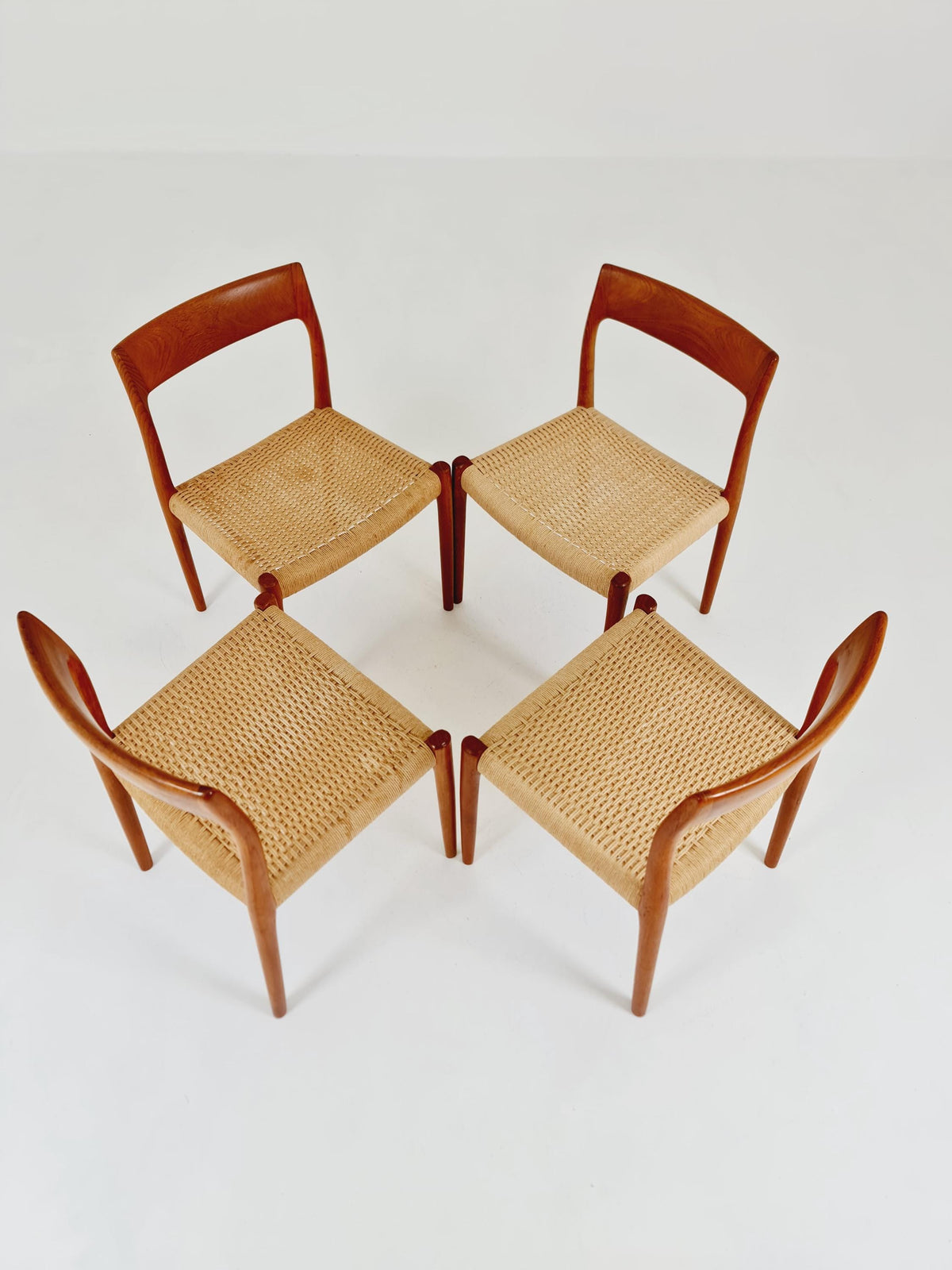 Mid Century Danish Teak and danish cord dining chairs by Niels O.Moller,model 77 , set of 4 ,1960s