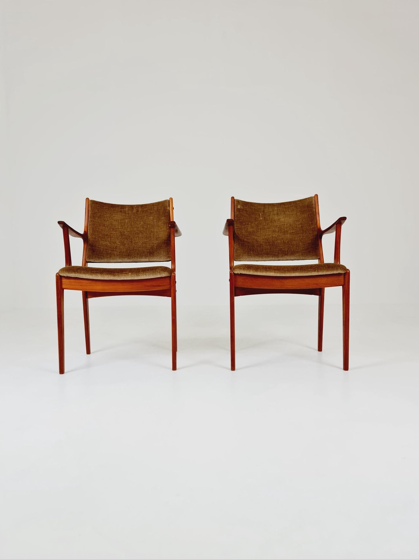 1 of 2 Mid-Century Modern Danish Armchair with Teak Frame and Gray Upholstery Design by Johannes Andersen for Uldum Møbelfabrik 1960s