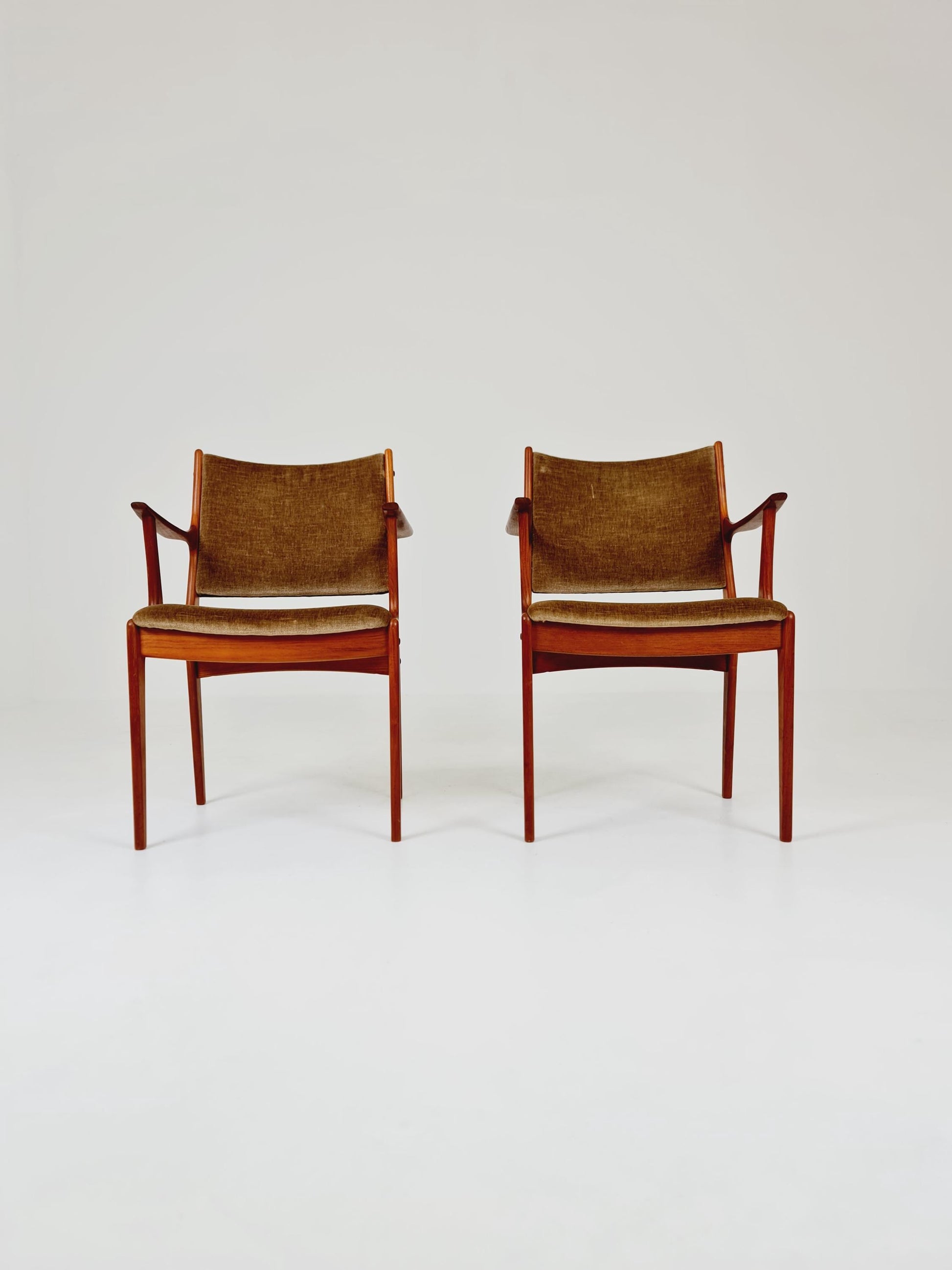 1 of 2 Mid-Century Modern Danish Armchair with Teak Frame and Gray Upholstery Design by Johannes Andersen for Uldum Møbelfabrik 1960s