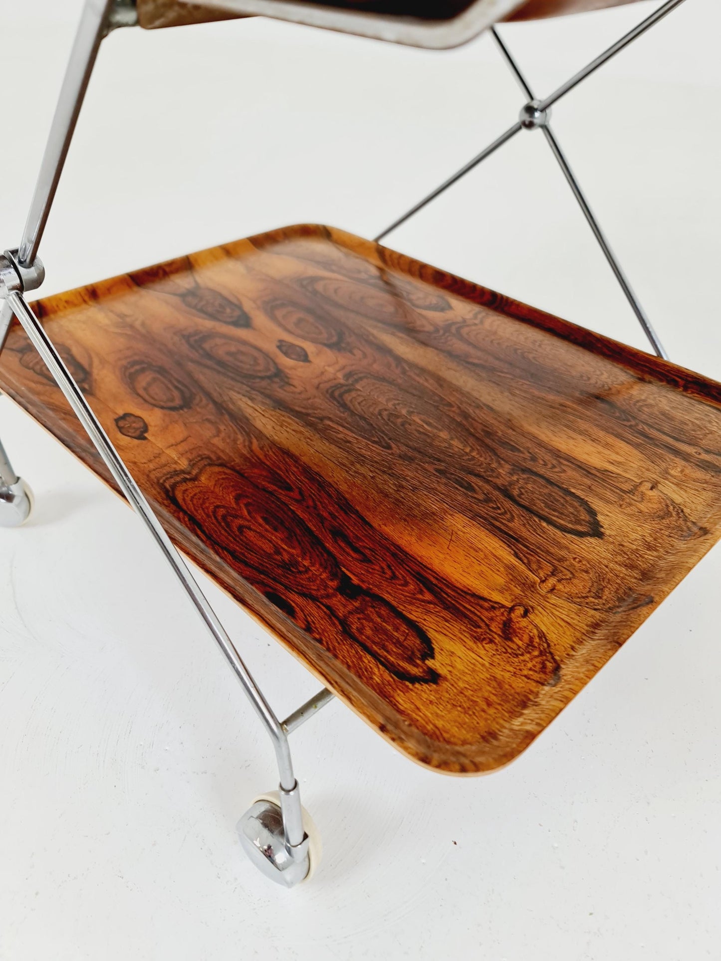 Vintage Danish mid century trolley bar cart in Rosewood & metal, 1960s
