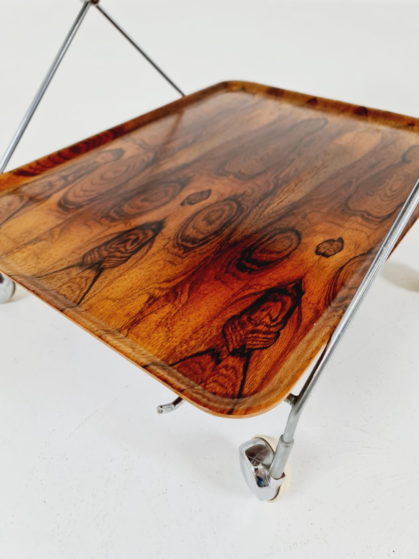 Vintage Danish mid century trolley bar cart in Rosewood & metal, 1960s