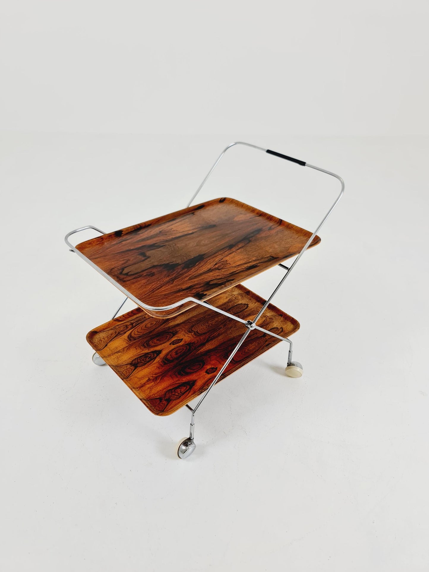 Vintage Danish mid century trolley bar cart in Rosewood & metal, 1960s