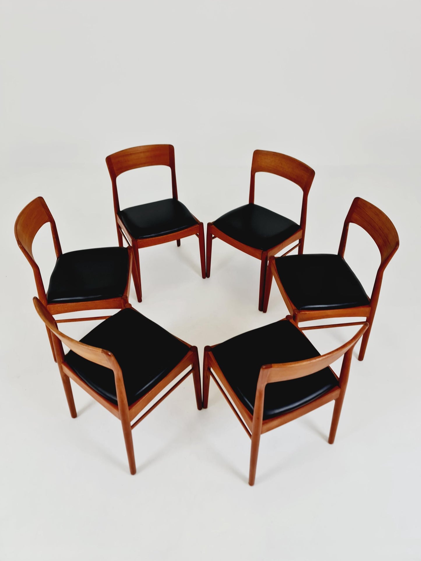 Mid Century Dansih Teak and Leather chair by Henning kaernulf , 1960s Set of 6