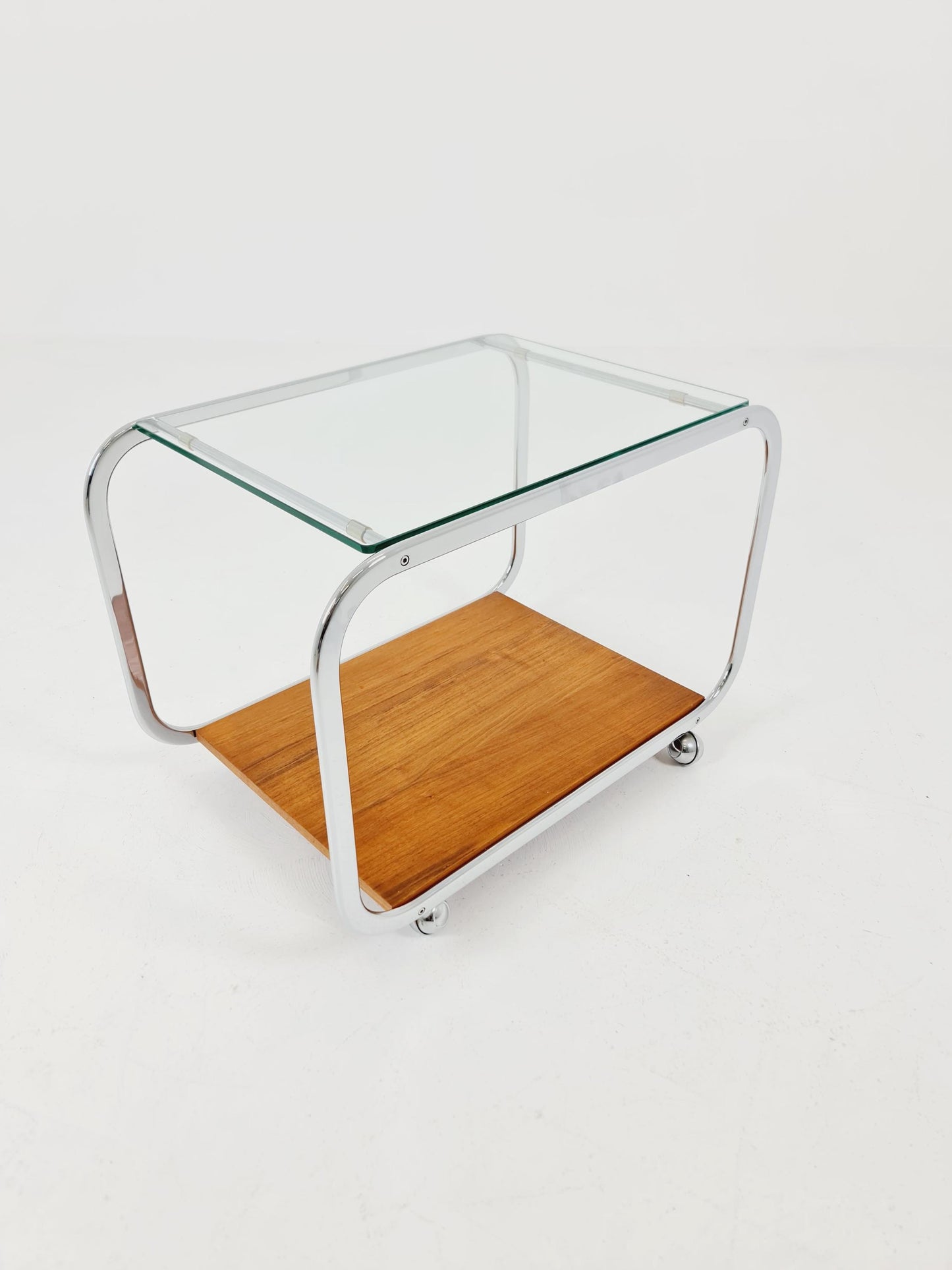 Vintage Danish mid century trolley bar cart in walnut & metal, 1960s