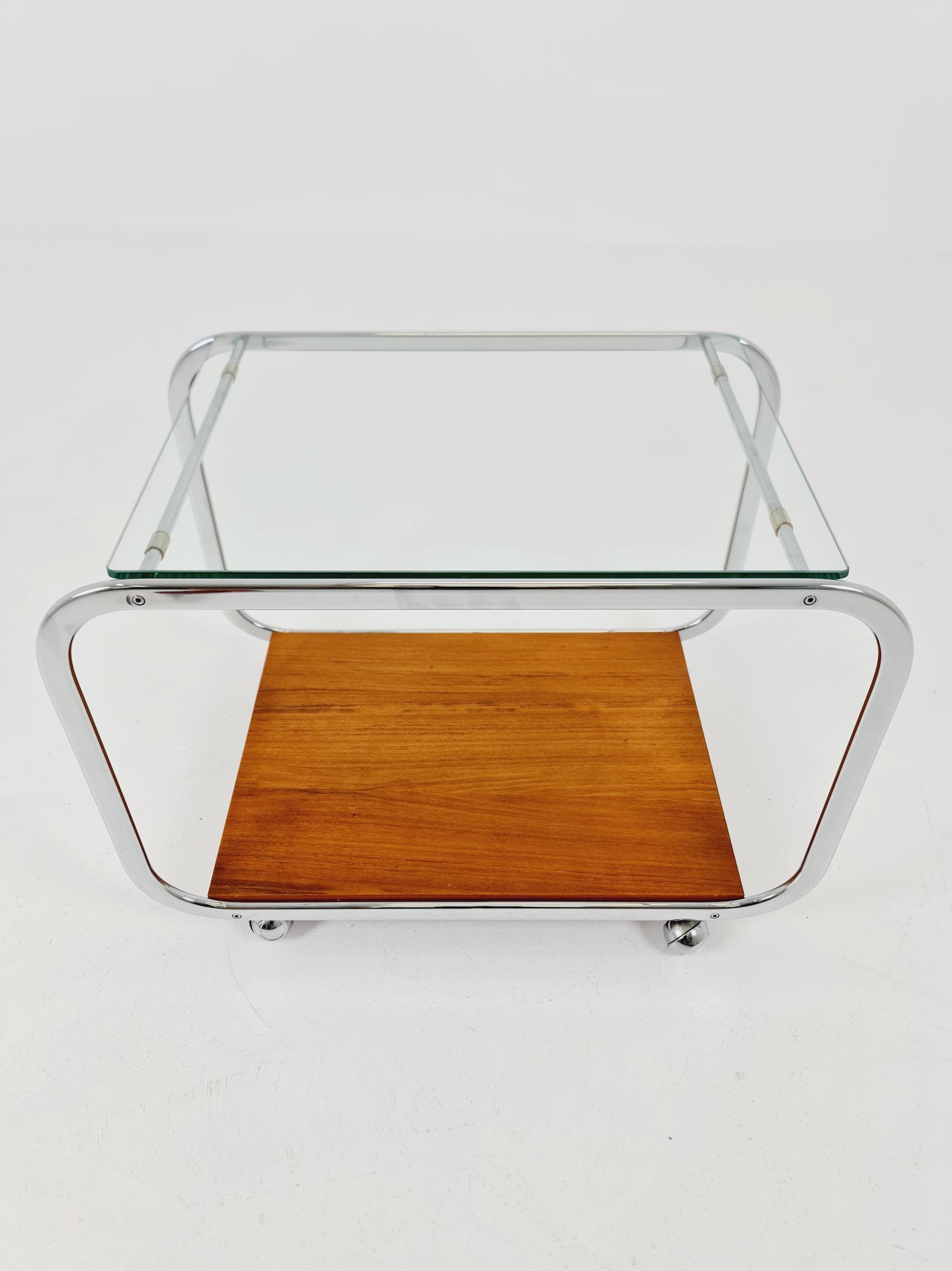 Vintage Danish mid century trolley bar cart in walnut & metal, 1960s