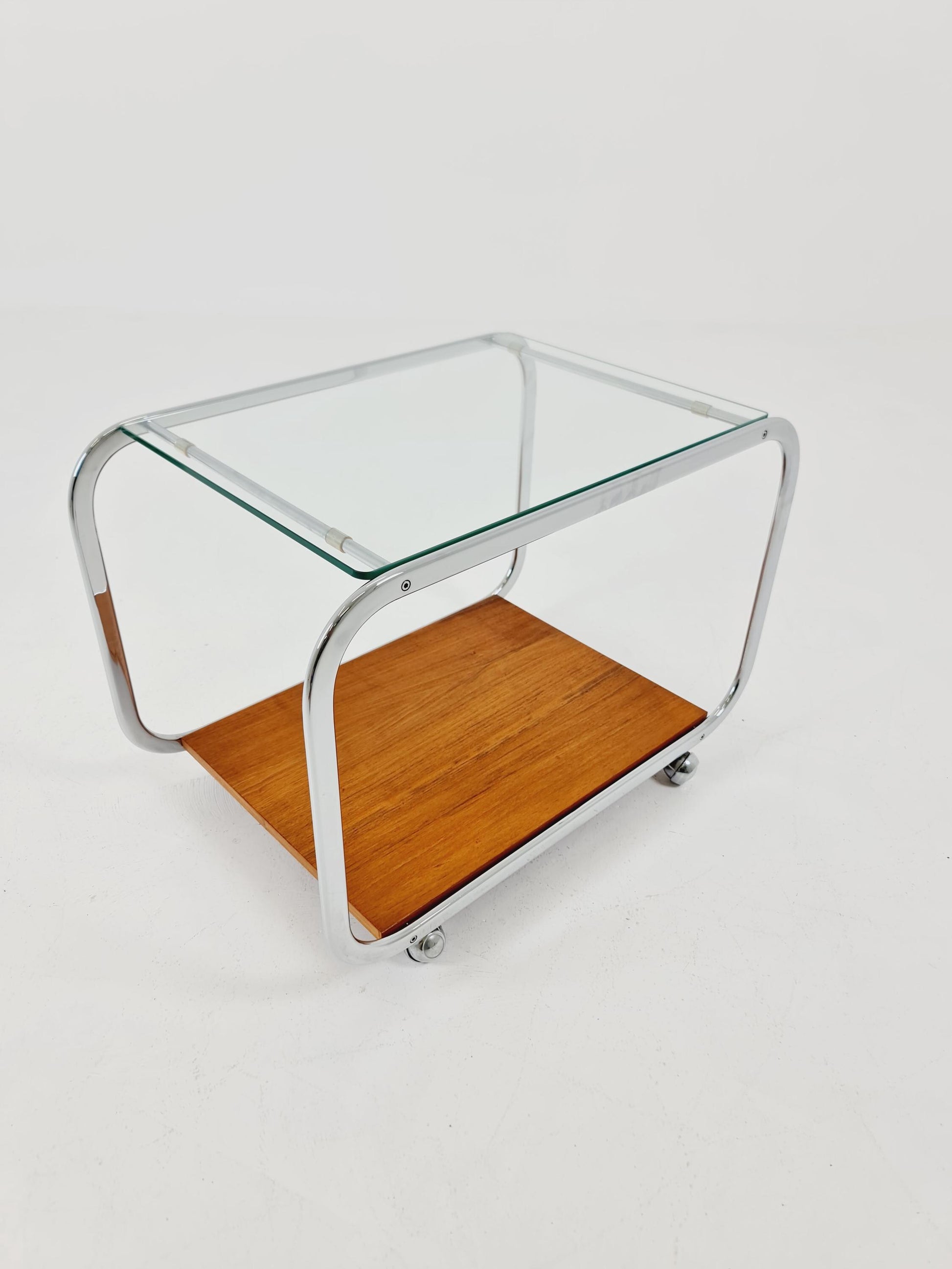 Vintage Danish mid century trolley bar cart in walnut & metal, 1960s
