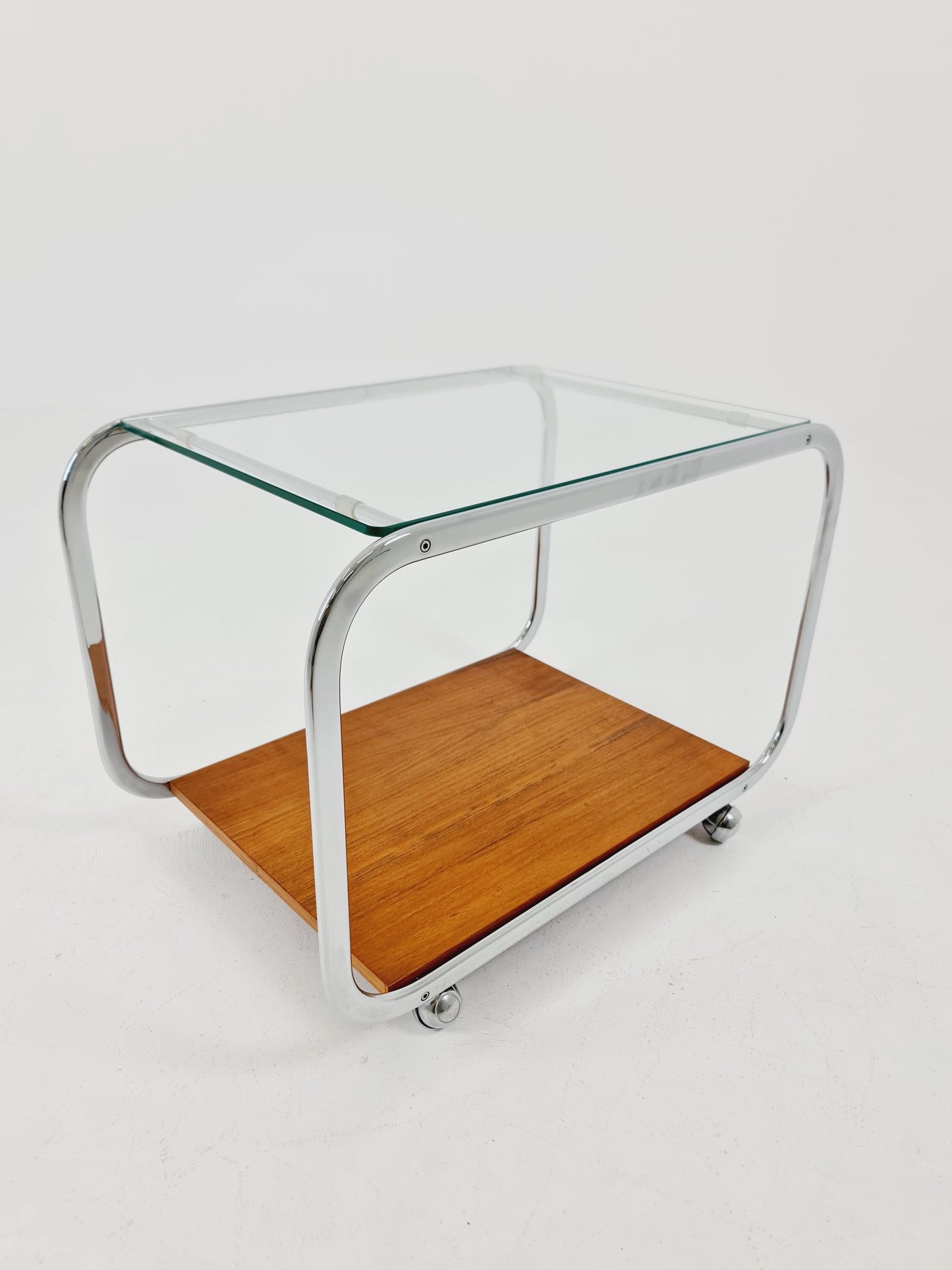 Vintage Danish mid century trolley bar cart in walnut & metal, 1960s