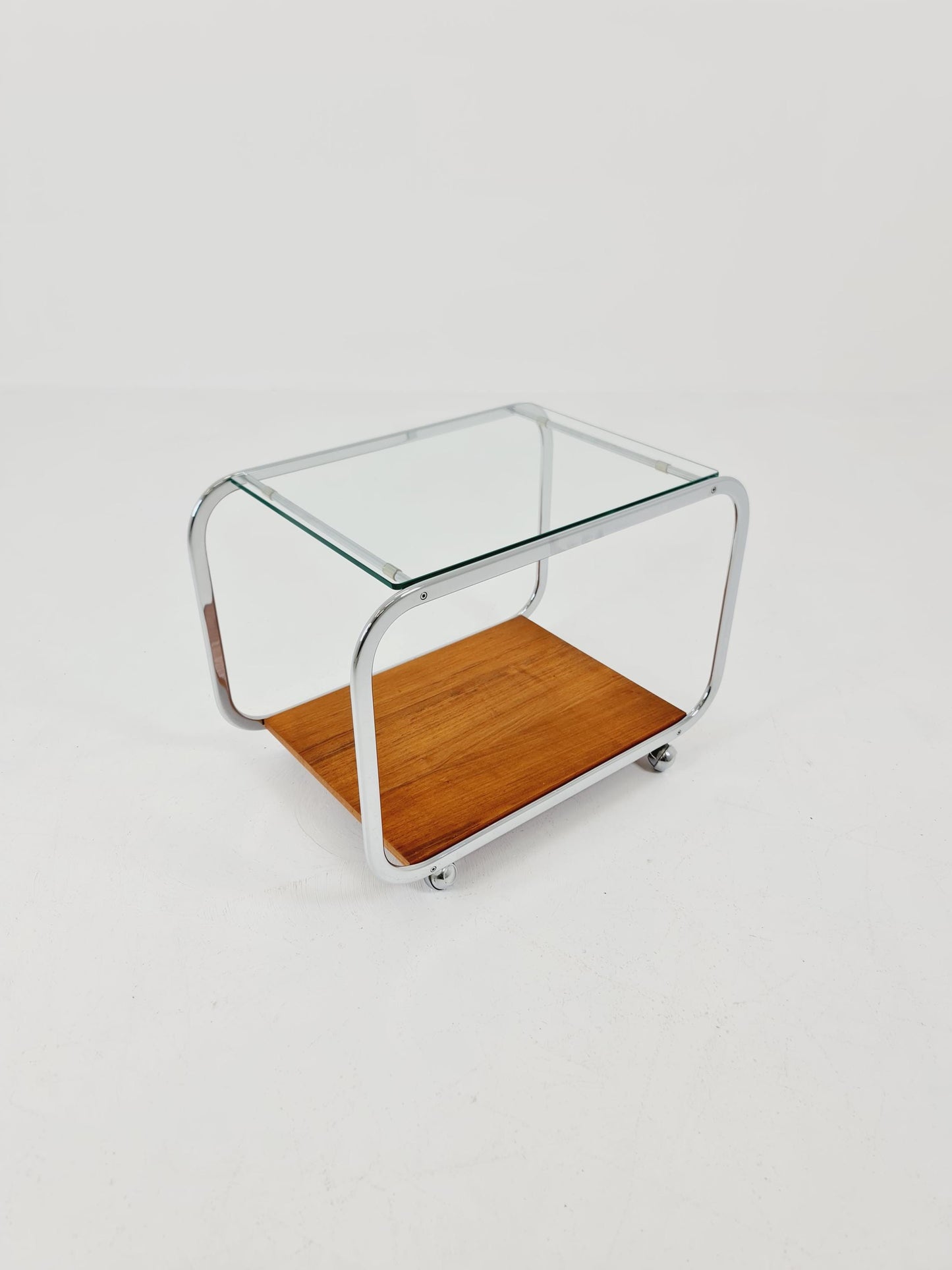Vintage Danish mid century trolley bar cart in walnut & metal, 1960s