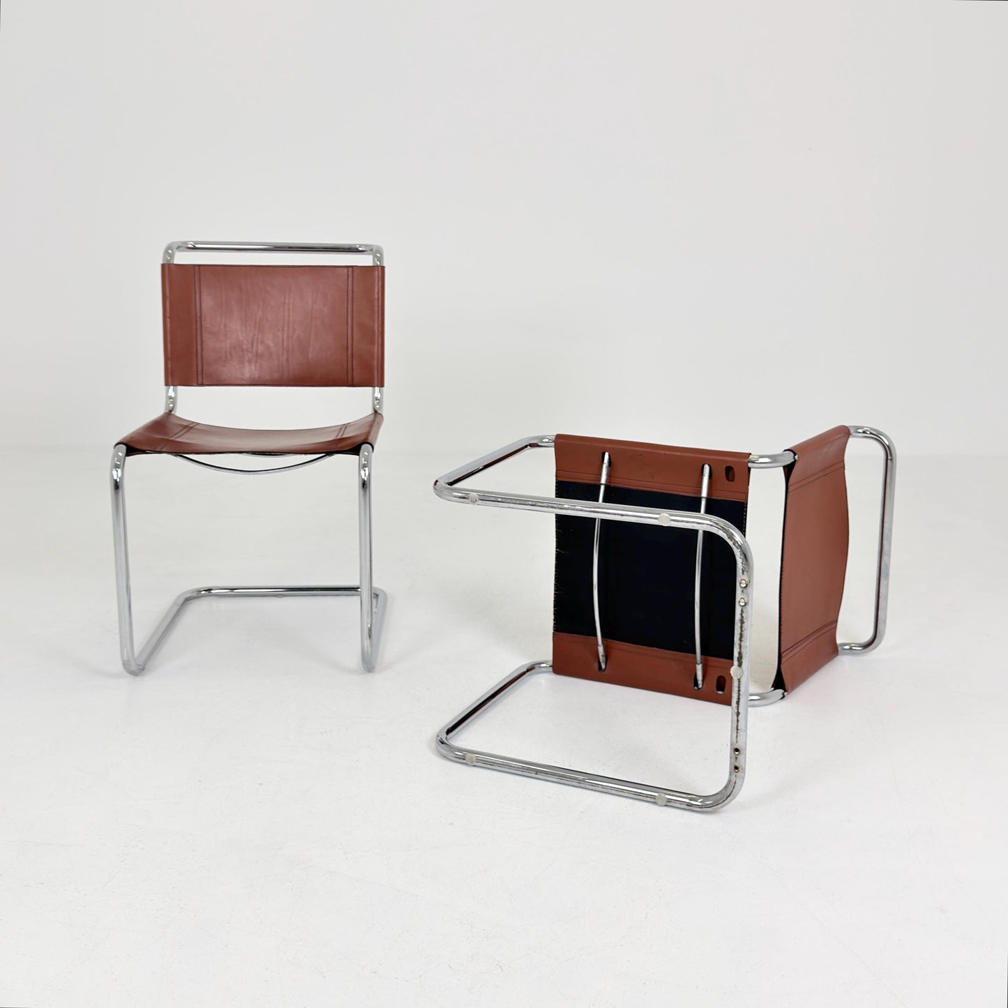 Set of 2 Vintage S33 Cantilever Chairs by Mart Stam – Italian 1980s Bauhaus Leather Chairs