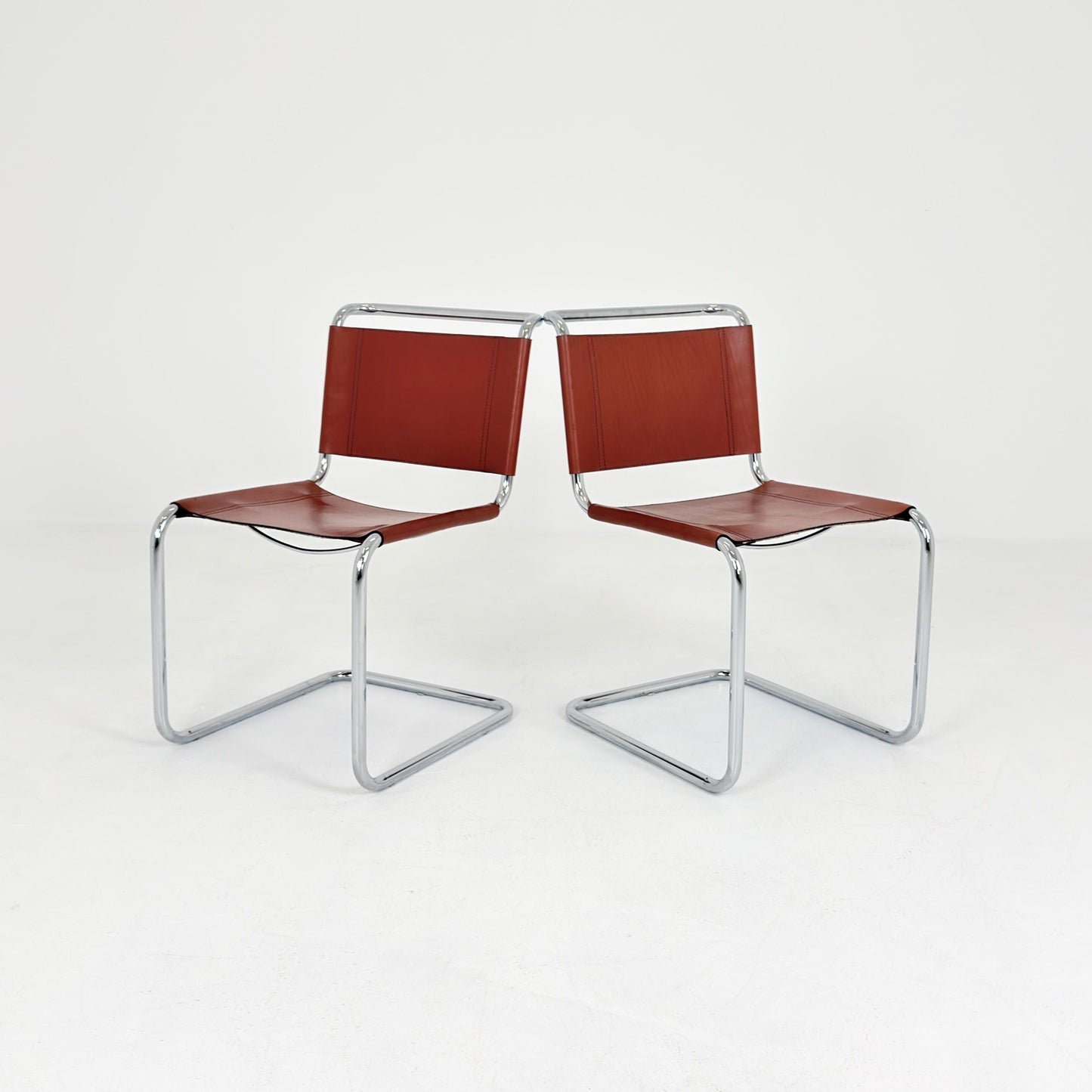 Set of 2 Vintage S33 Cantilever Chairs by Mart Stam – Italian 1980s Bauhaus Leather Chairs