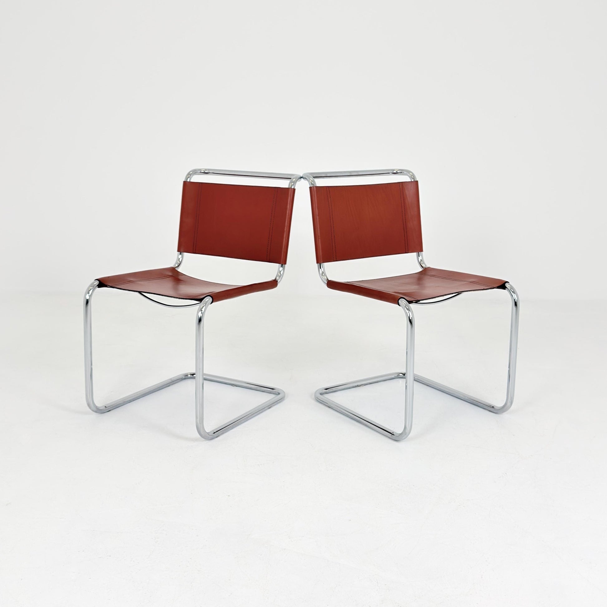 Set of 2 Vintage S33 Cantilever Chairs by Mart Stam – Italian 1980s Bauhaus Leather Chairs