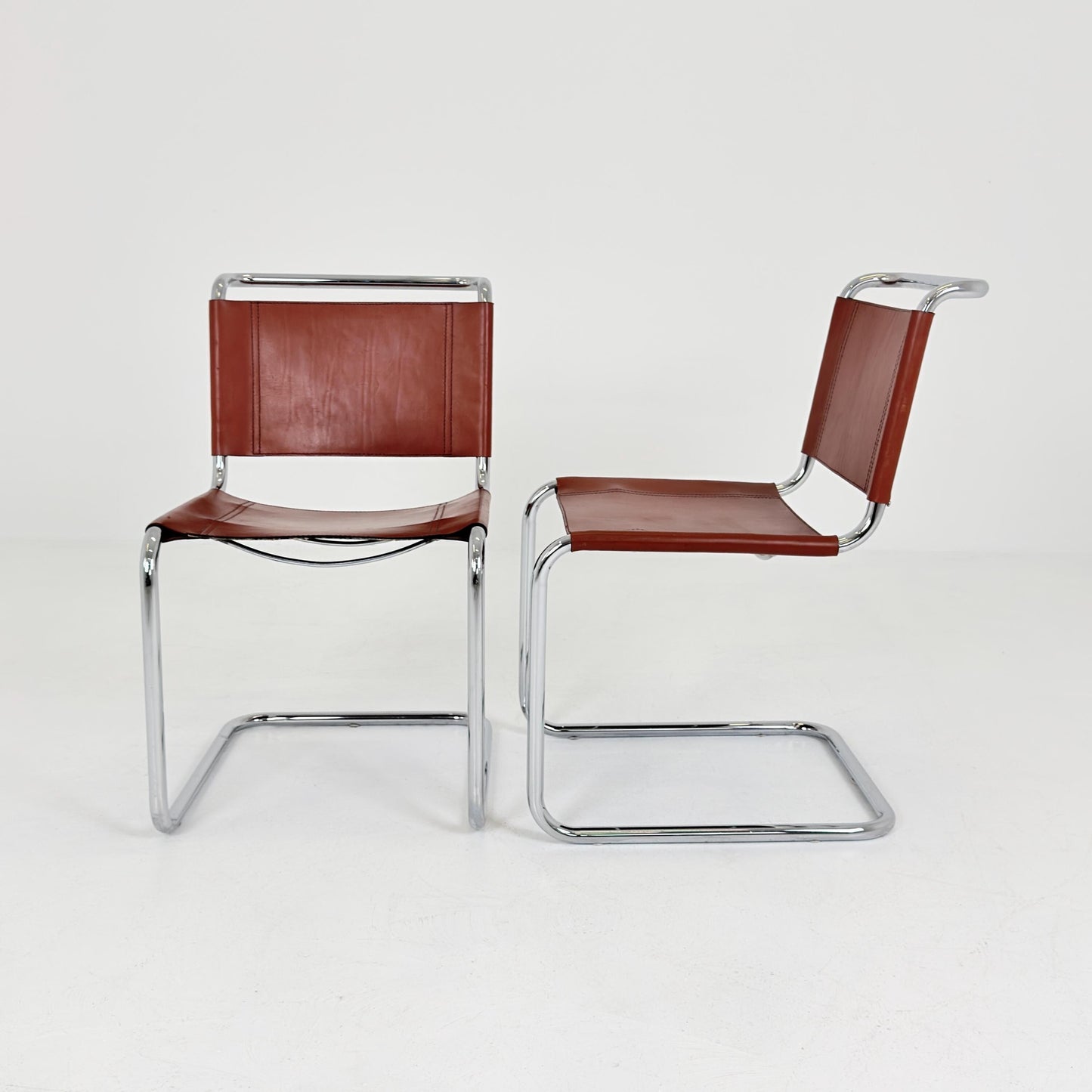 Set of 2 Vintage S33 Cantilever Chairs by Mart Stam – Italian 1980s Bauhaus Leather Chairs