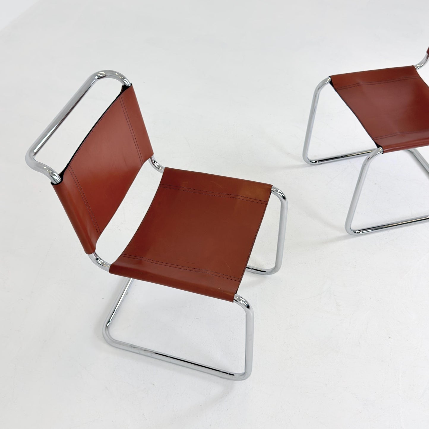 Set of 2 Vintage S33 Cantilever Chairs by Mart Stam – Italian 1980s Bauhaus Leather Chairs