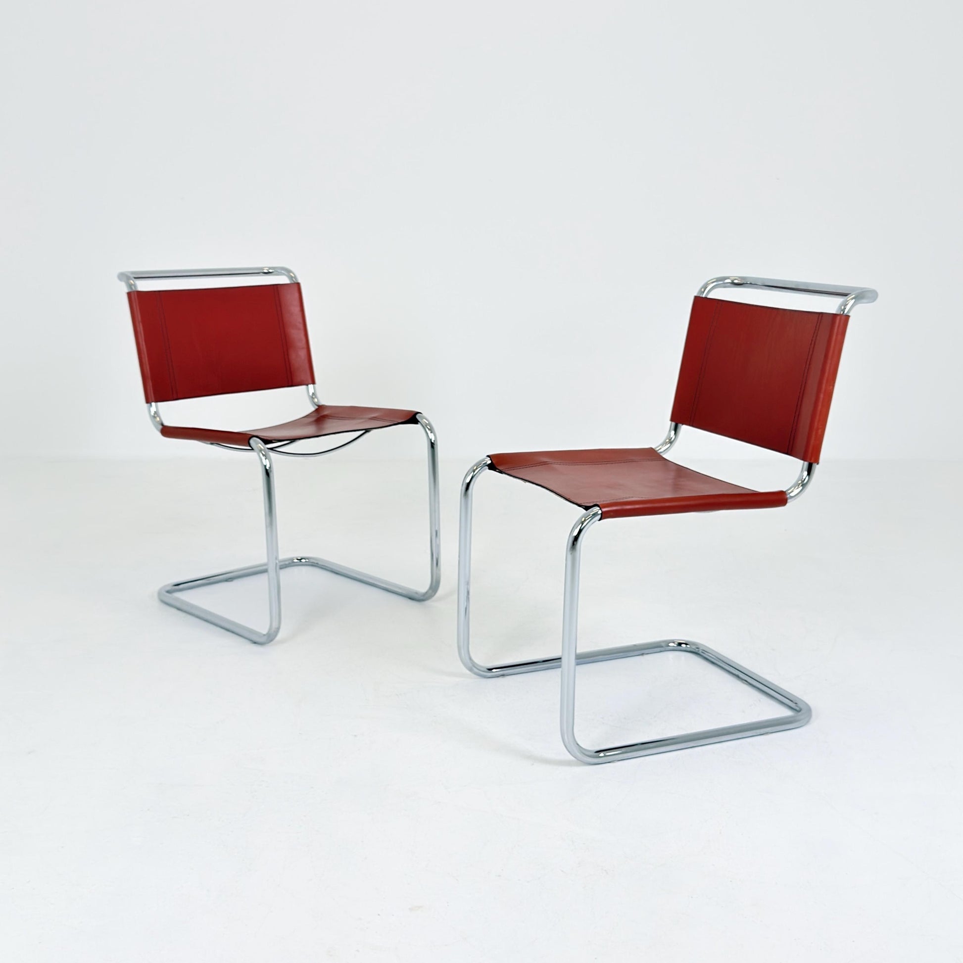 Set of 2 Vintage S33 Cantilever Chairs by Mart Stam – Italian 1980s Bauhaus Leather Chairs