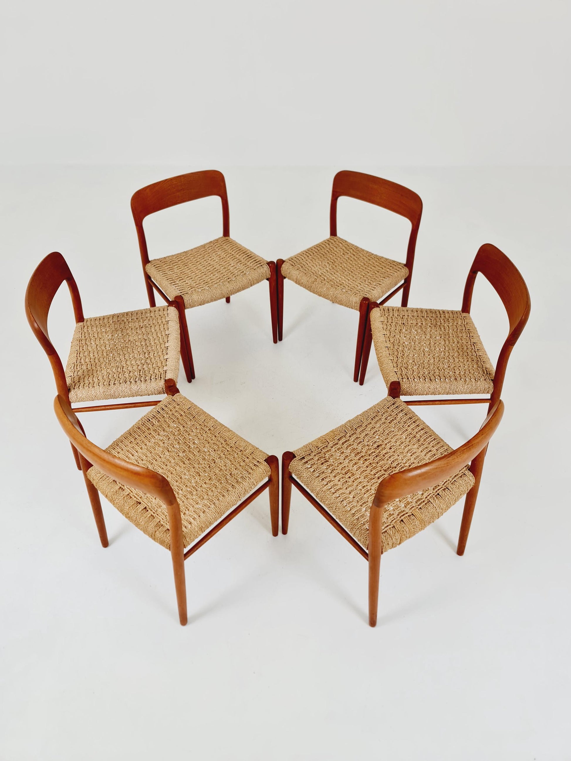 MidCentury Danish teak Dining Chairs Niels O.Moller, 1960s Modell 75 ,Set of 6