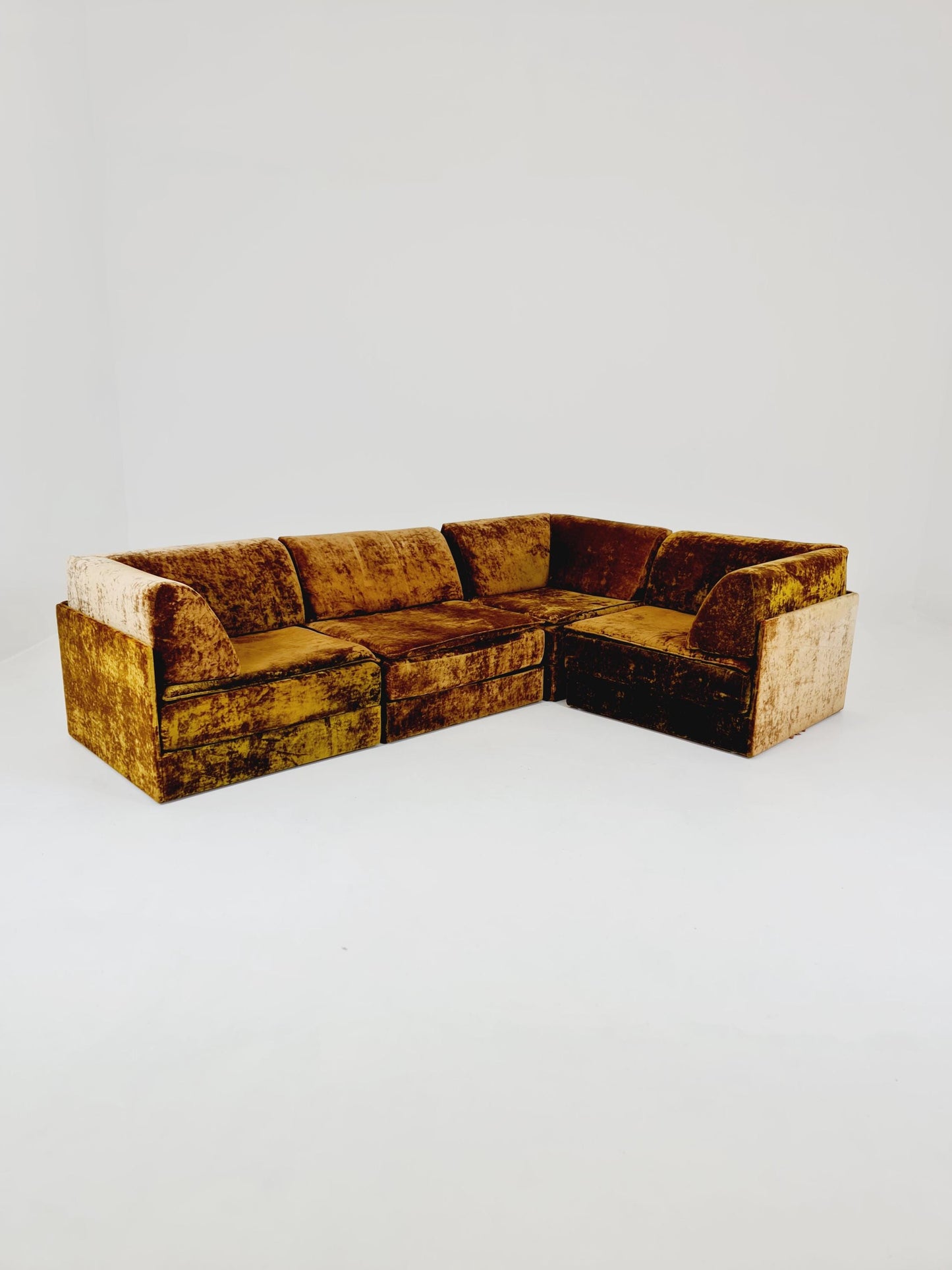 Vintage Space Age Modular Velvet Sofa Set Mustard & Olive Green 4-Piece