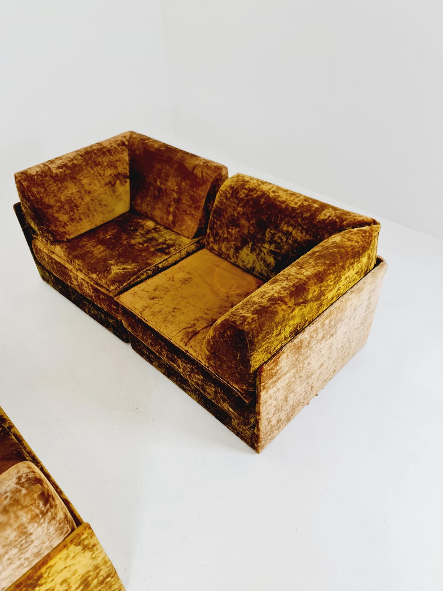 Vintage Space Age Modular Velvet Sofa Set Mustard & Olive Green 4-Piece
