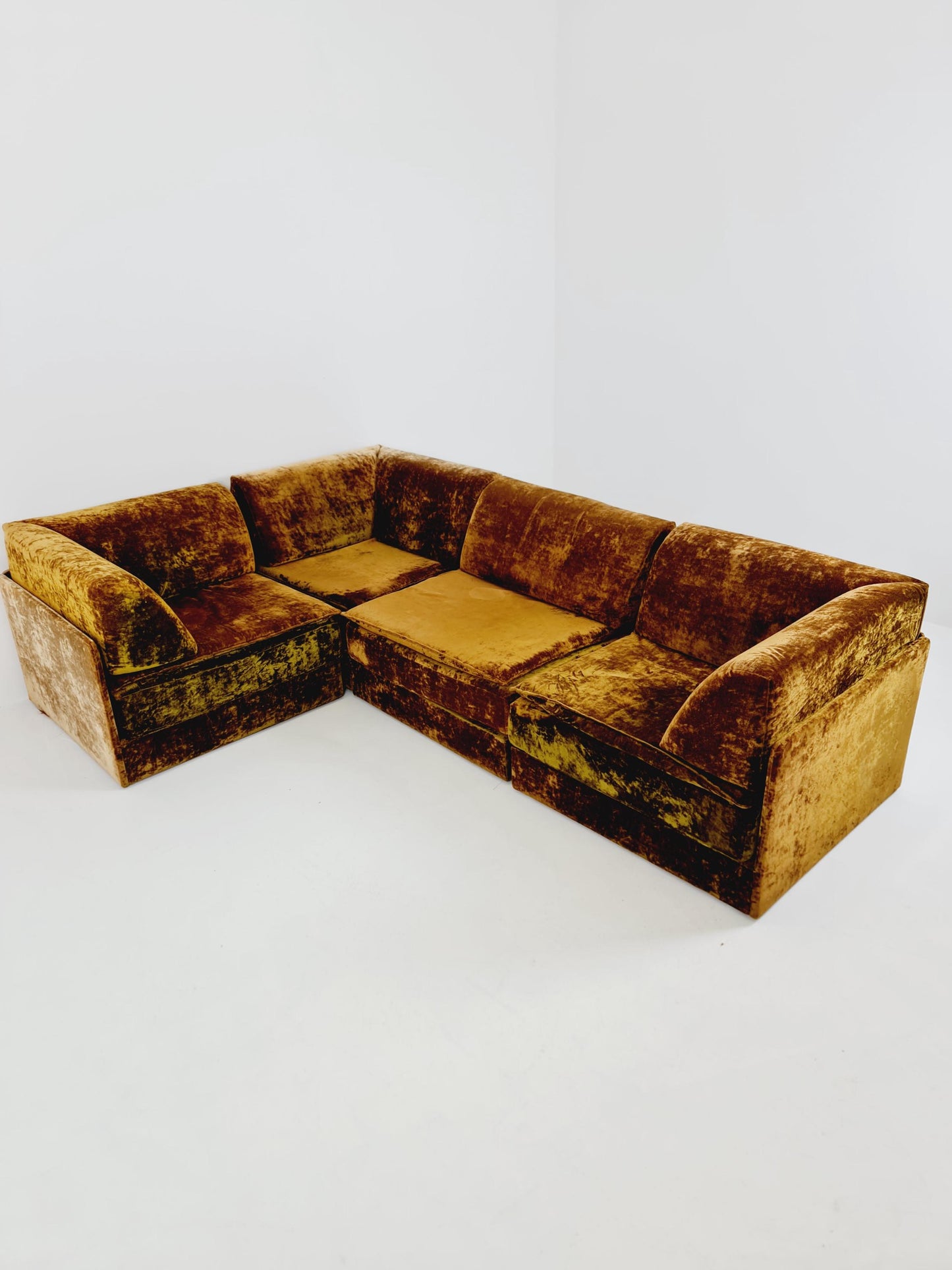 Vintage Space Age Modular Velvet Sofa Set Mustard & Olive Green 4-Piece