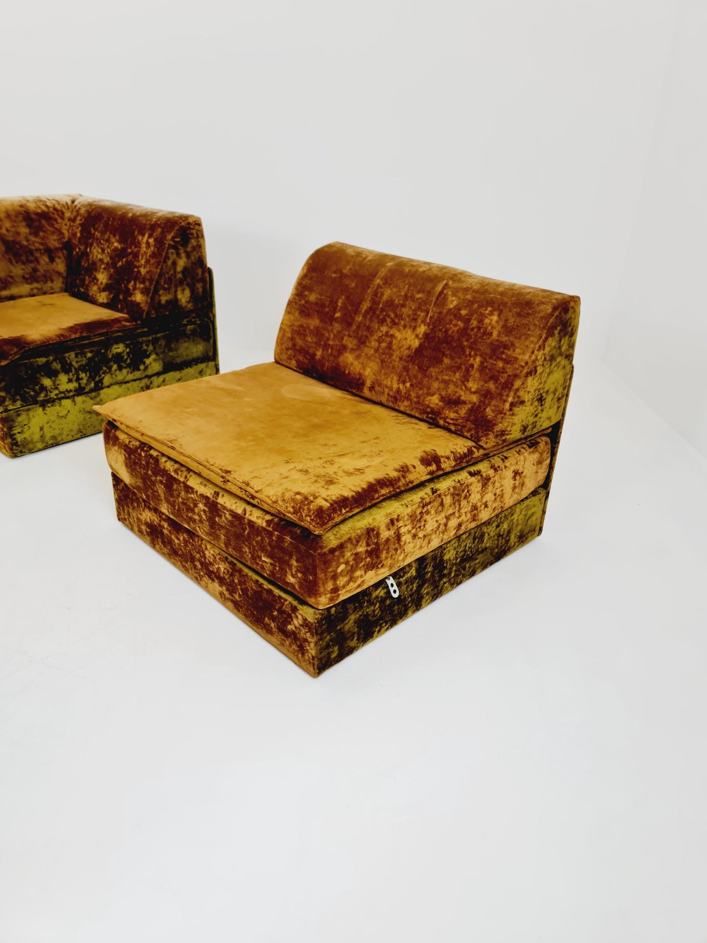 Vintage Space Age Modular Velvet Sofa Set Mustard & Olive Green 4-Piece