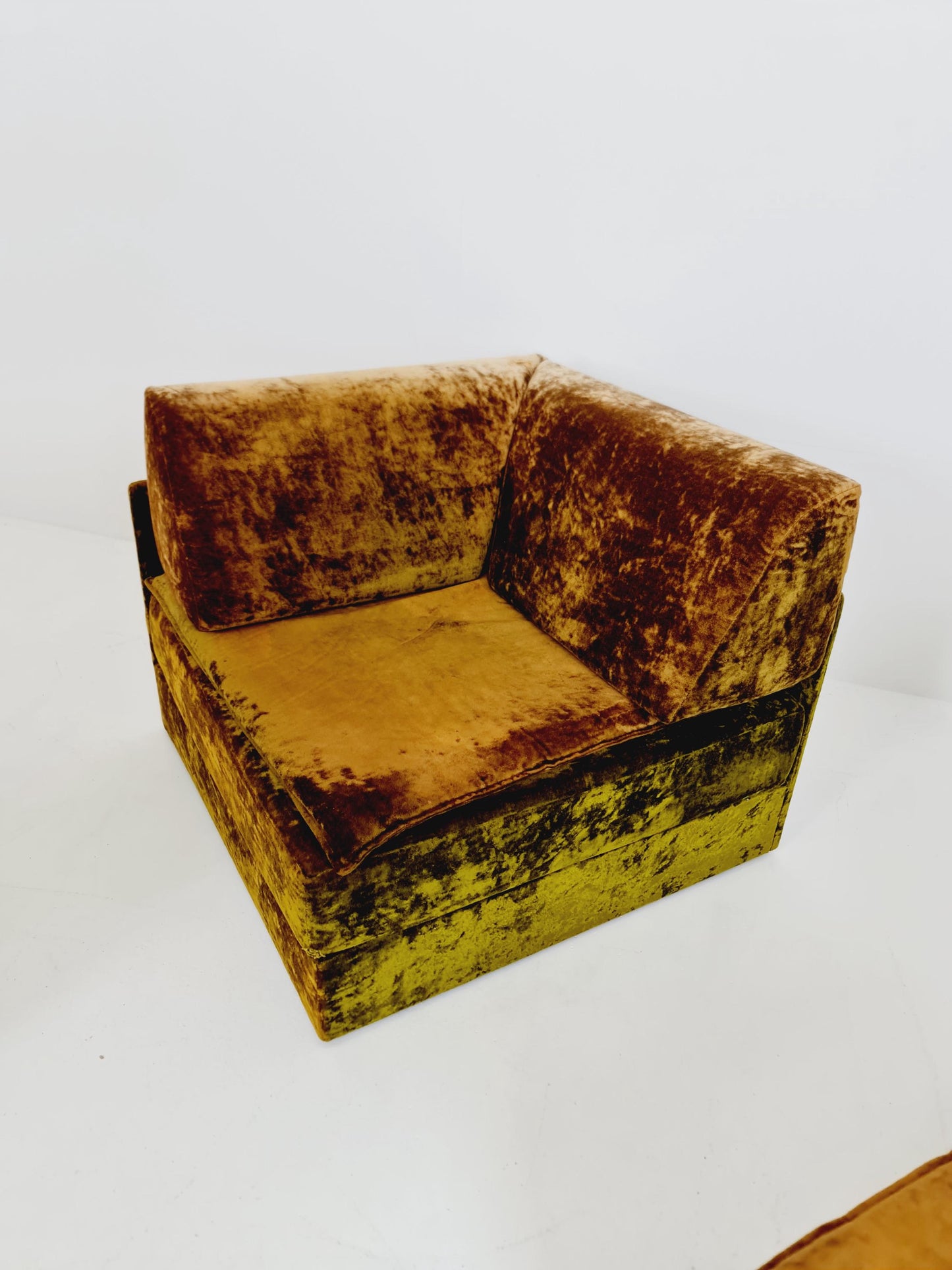 Vintage Space Age Modular Velvet Sofa Set Mustard & Olive Green 4-Piece