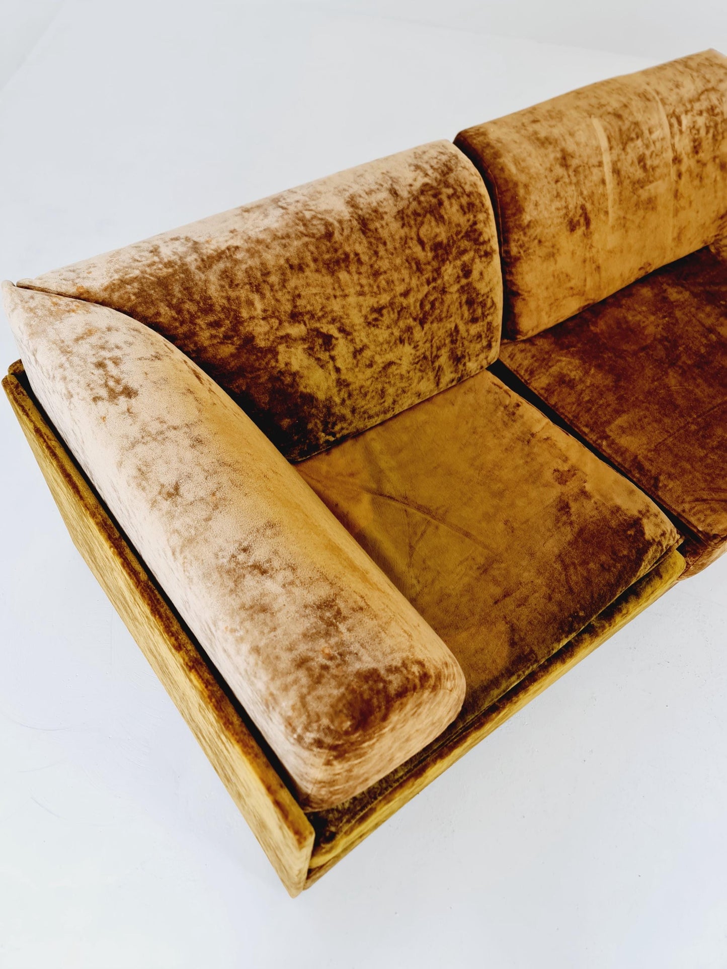 Vintage Space Age Modular Velvet Sofa Set Mustard & Olive Green 4-Piece