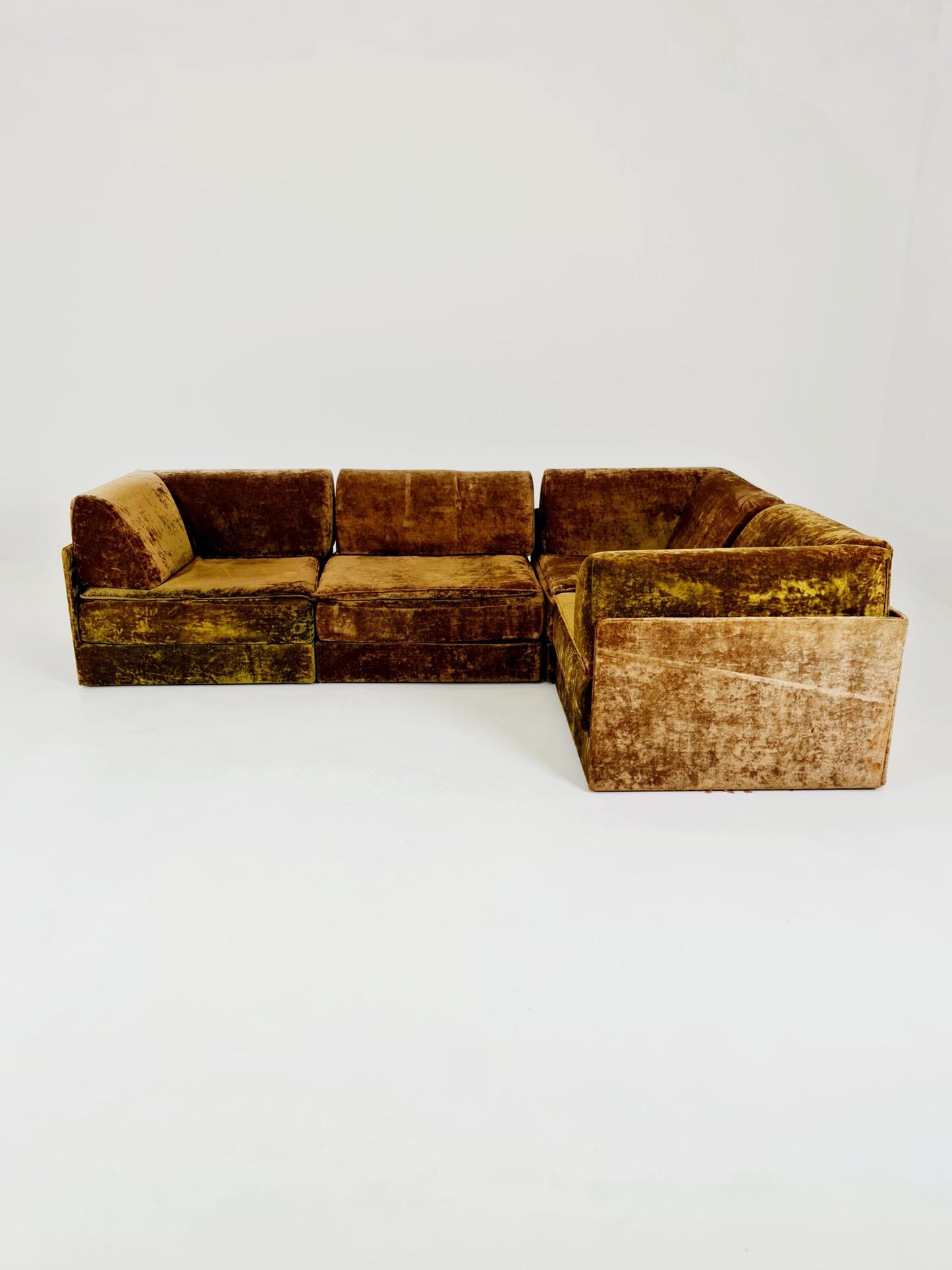 Vintage Space Age Modular Velvet Sofa Set Mustard & Olive Green 4-Piece