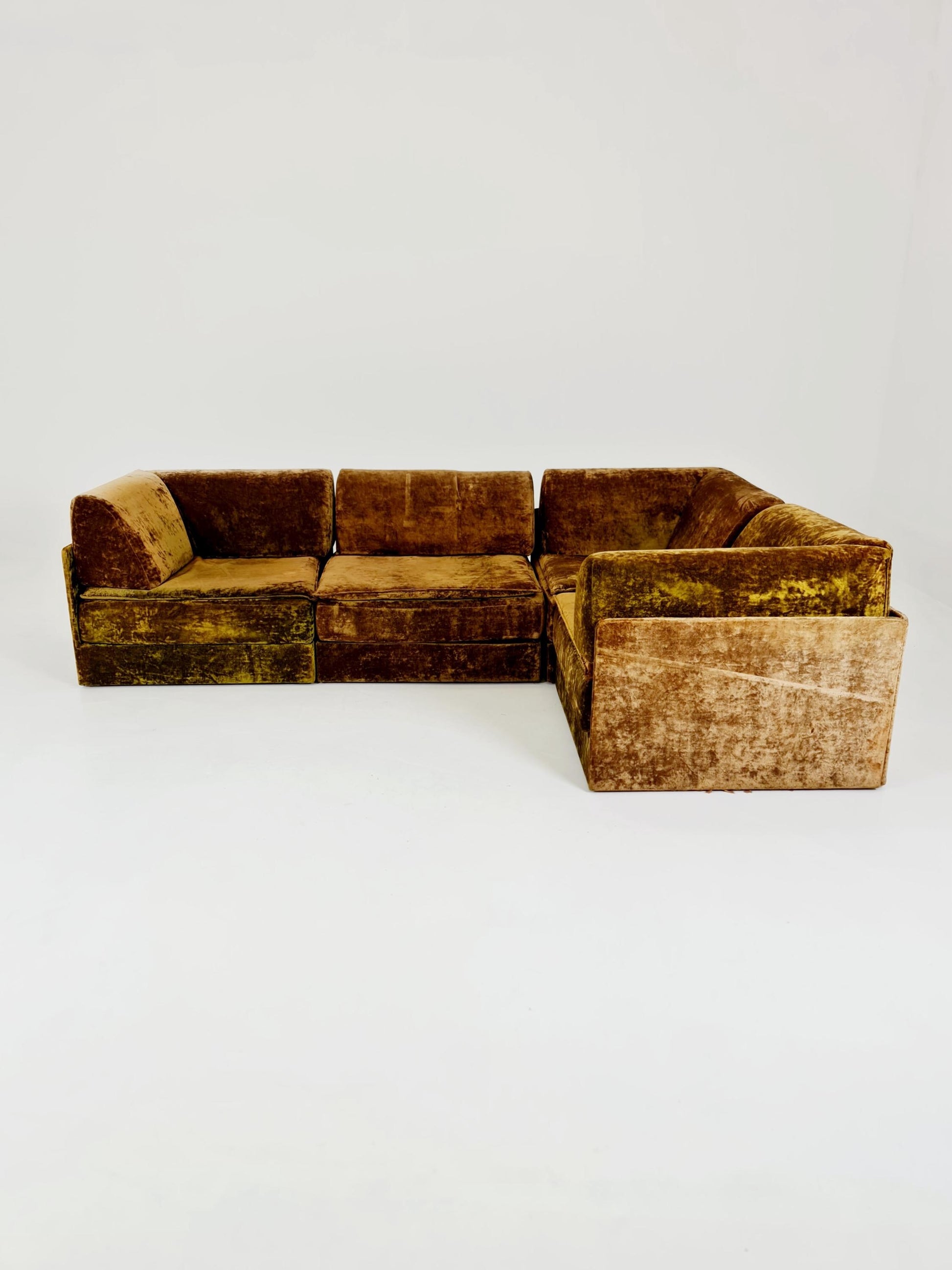 Vintage Space Age Modular Velvet Sofa Set Mustard & Olive Green 4-Piece