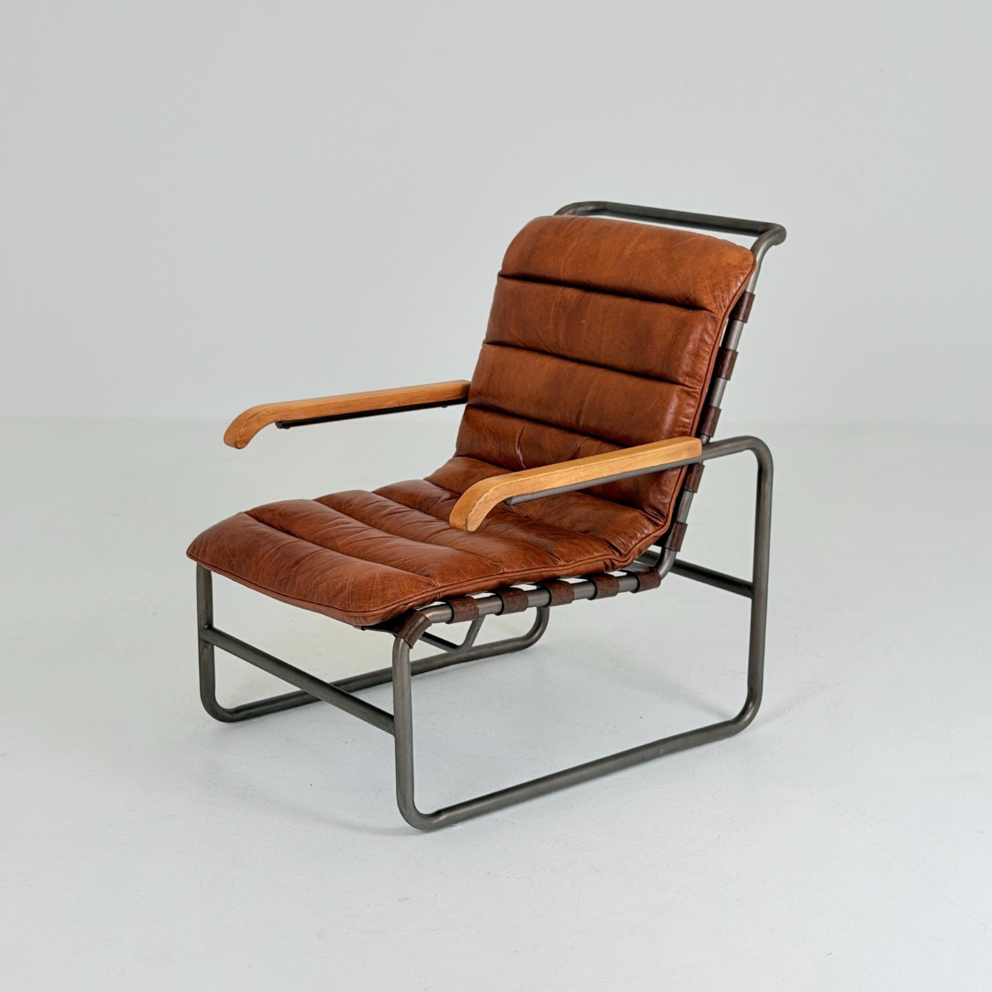 Mid-Century tubular Bauhaus Lounge Chair Cognac leather Germany