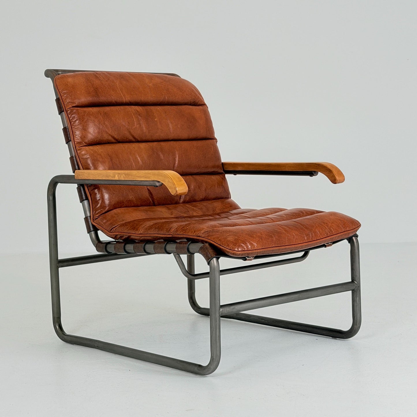 Mid-Century tubular Bauhaus Lounge Chair Cognac leather Germany