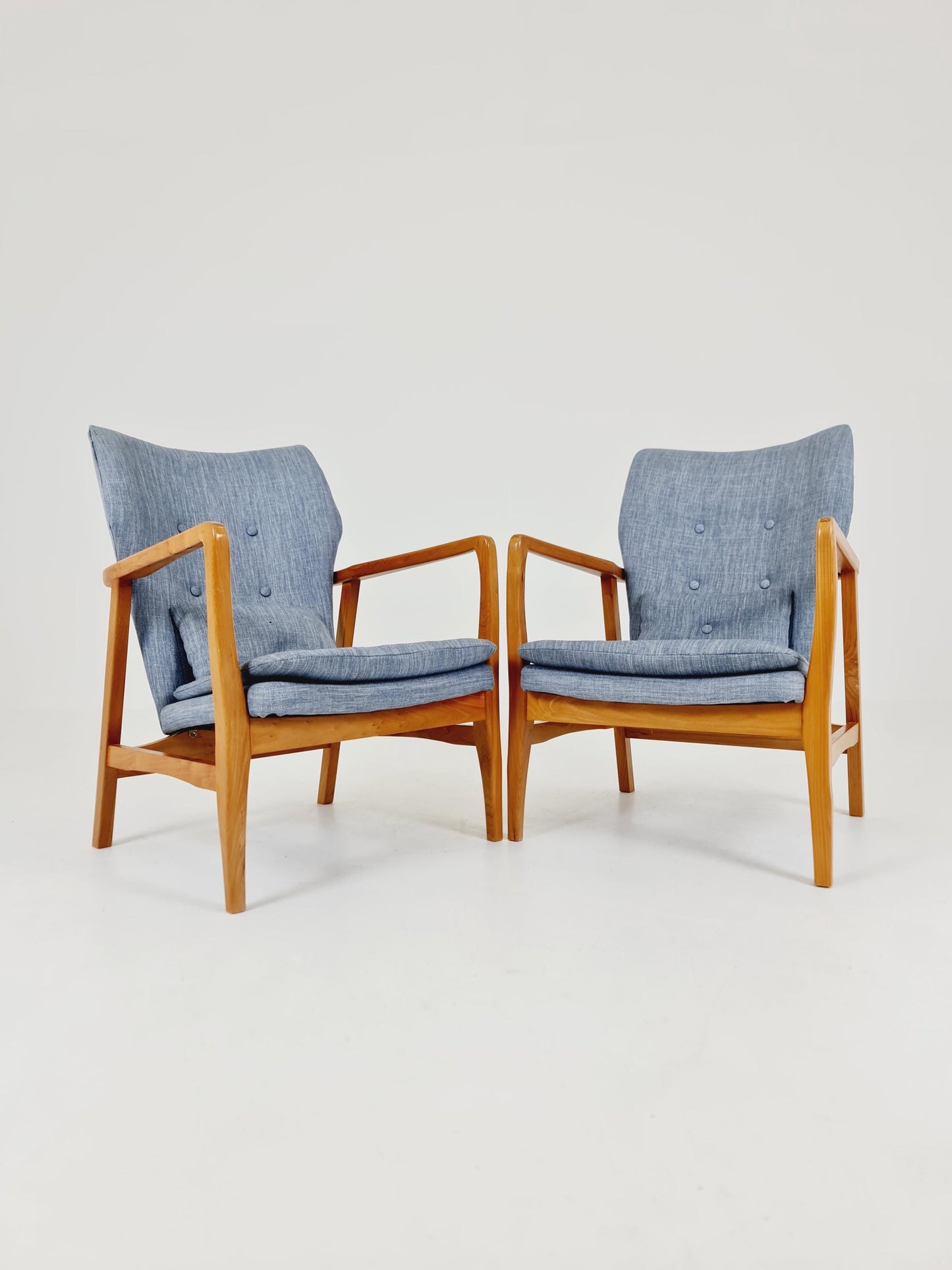 Mid century Ash wood easy lounge chairs , Set of 2, 1960s