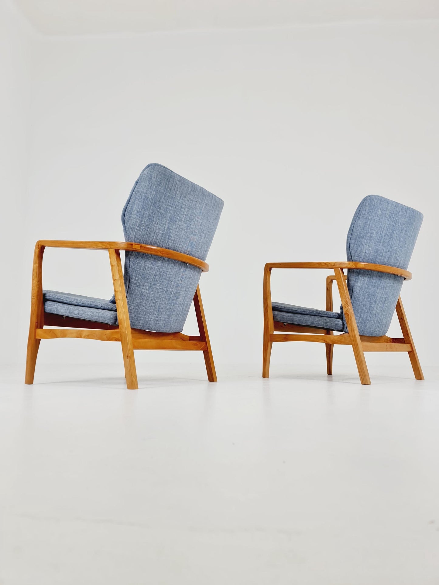 Mid century Ash wood easy lounge chairs , Set of 2, 1960s