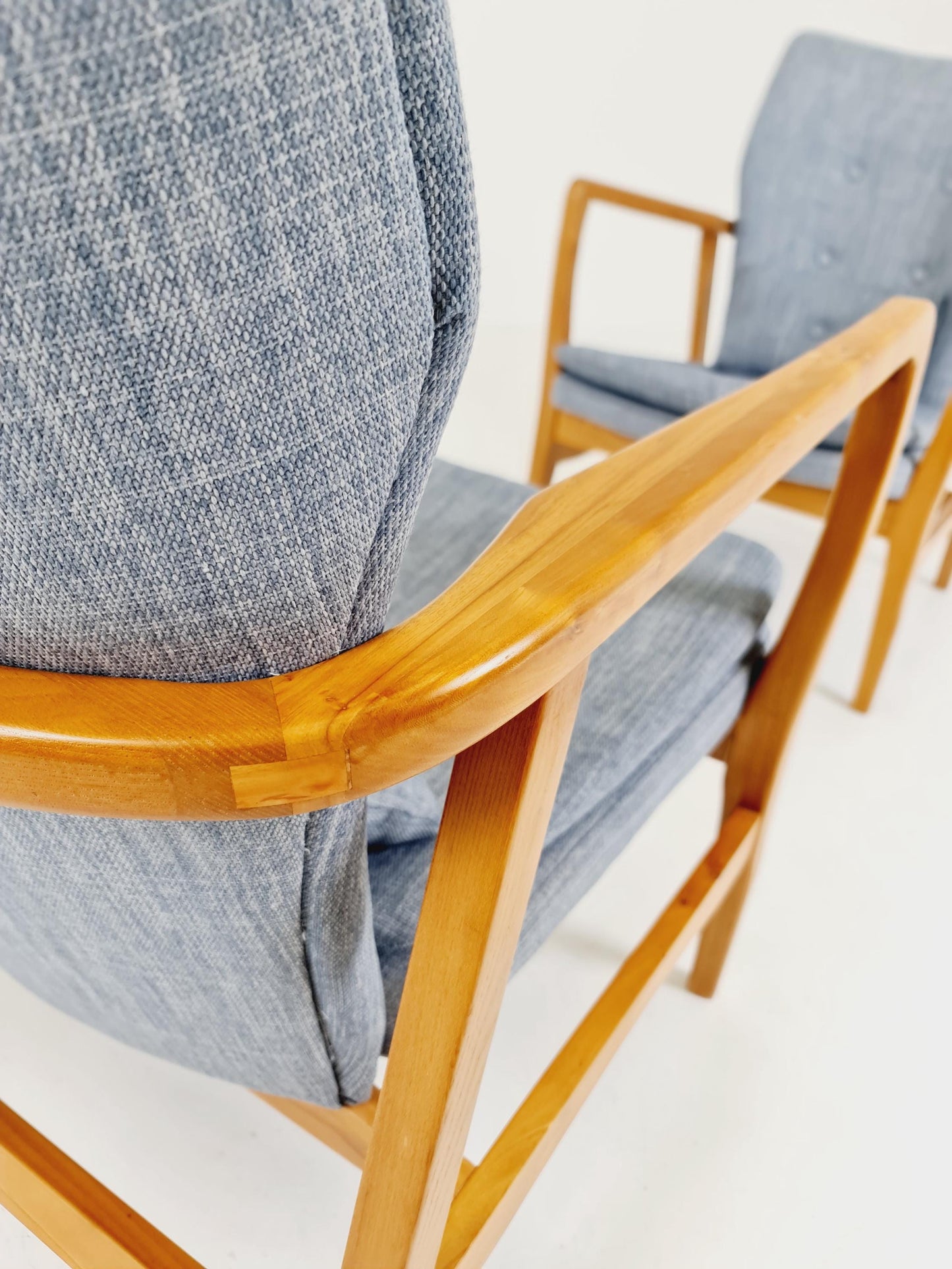 Mid century Ash wood easy lounge chairs , Set of 2, 1960s