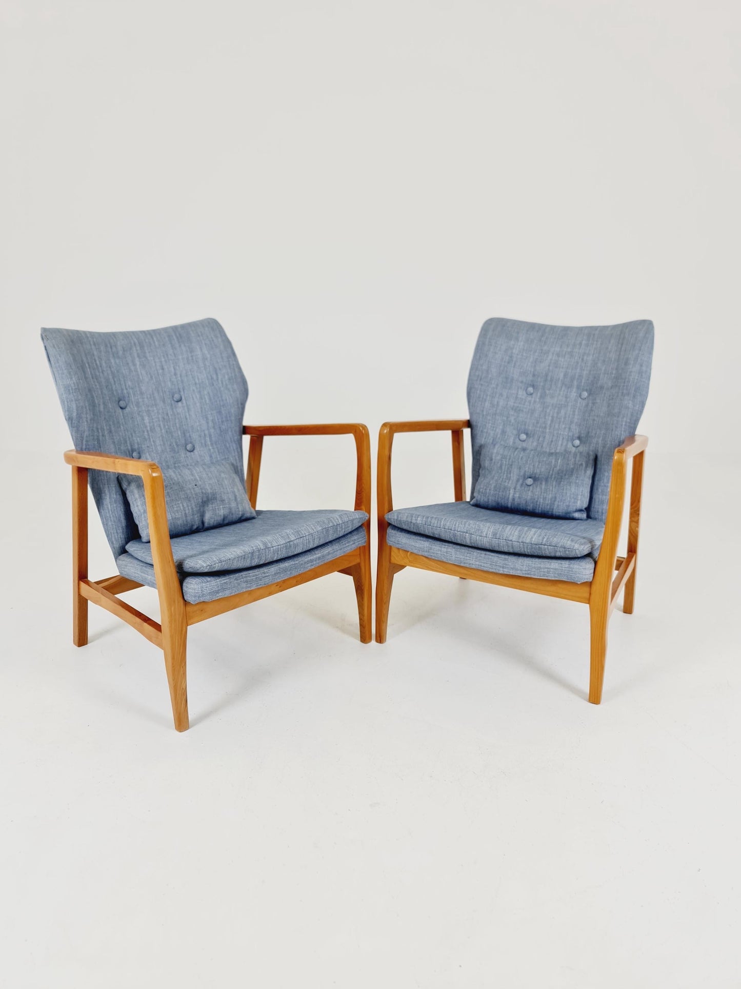 Mid century Ash wood easy lounge chairs , Set of 2, 1960s