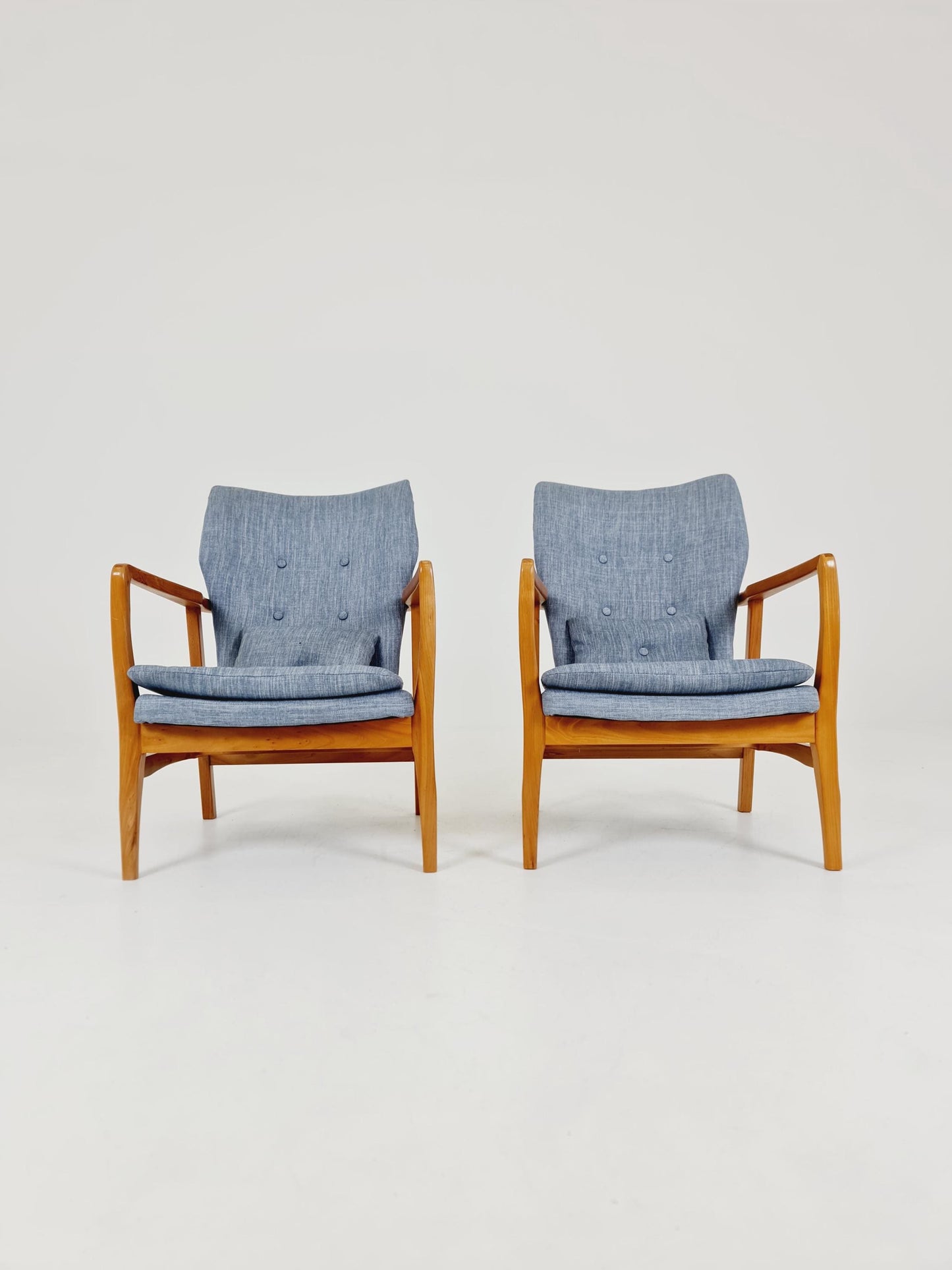 Mid century Ash wood easy lounge chairs , Set of 2, 1960s