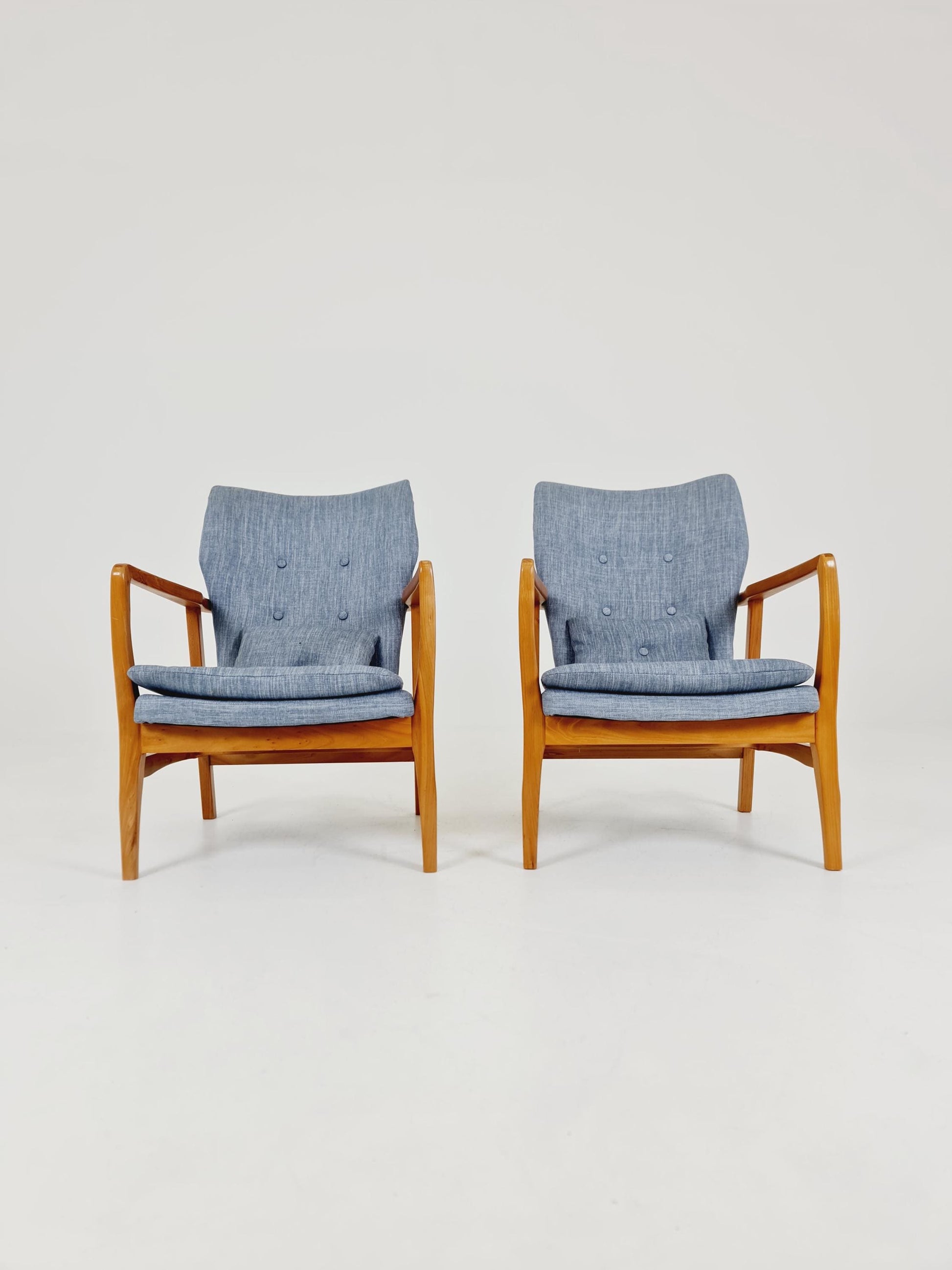 Mid century Ash wood easy lounge chairs , Set of 2, 1960s