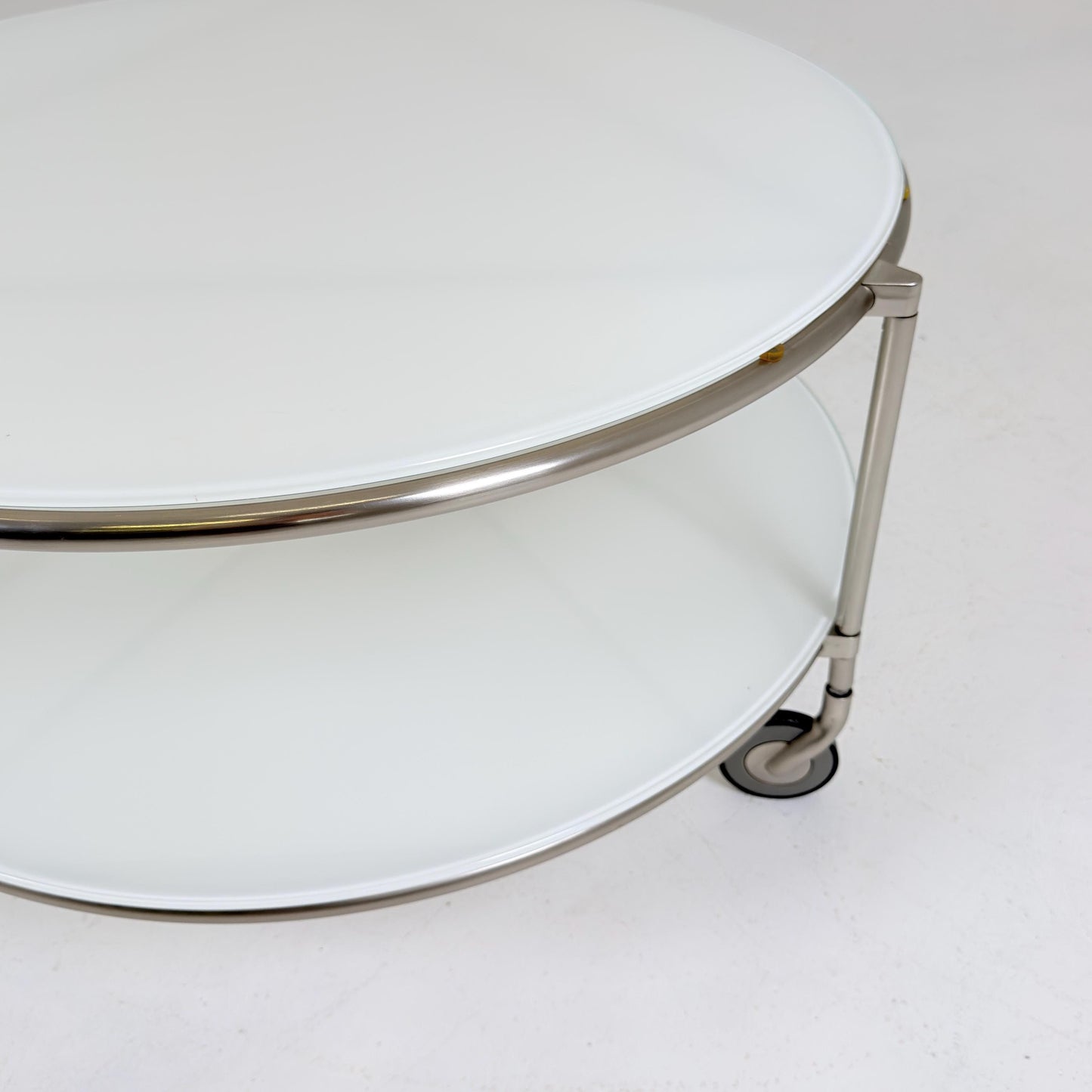 Mid century Strind Coffee Table by Ehlén Johansson – White Glass & Nickel-Plated Steel for IKEA Sweden 1990s