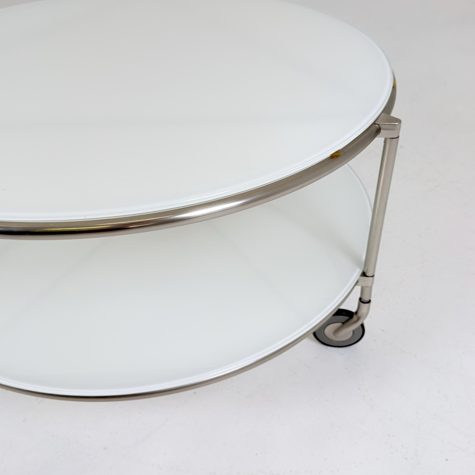 Mid century Strind Coffee Table by Ehlén Johansson – White Glass & Nickel-Plated Steel for IKEA Sweden 1990s