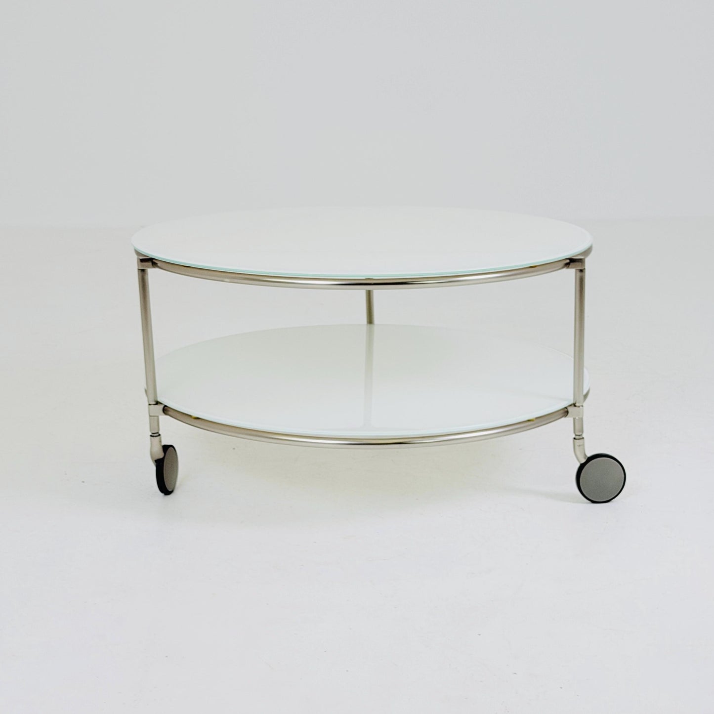 Mid century Strind Coffee Table by Ehlén Johansson – White Glass & Nickel-Plated Steel for IKEA Sweden 1990s
