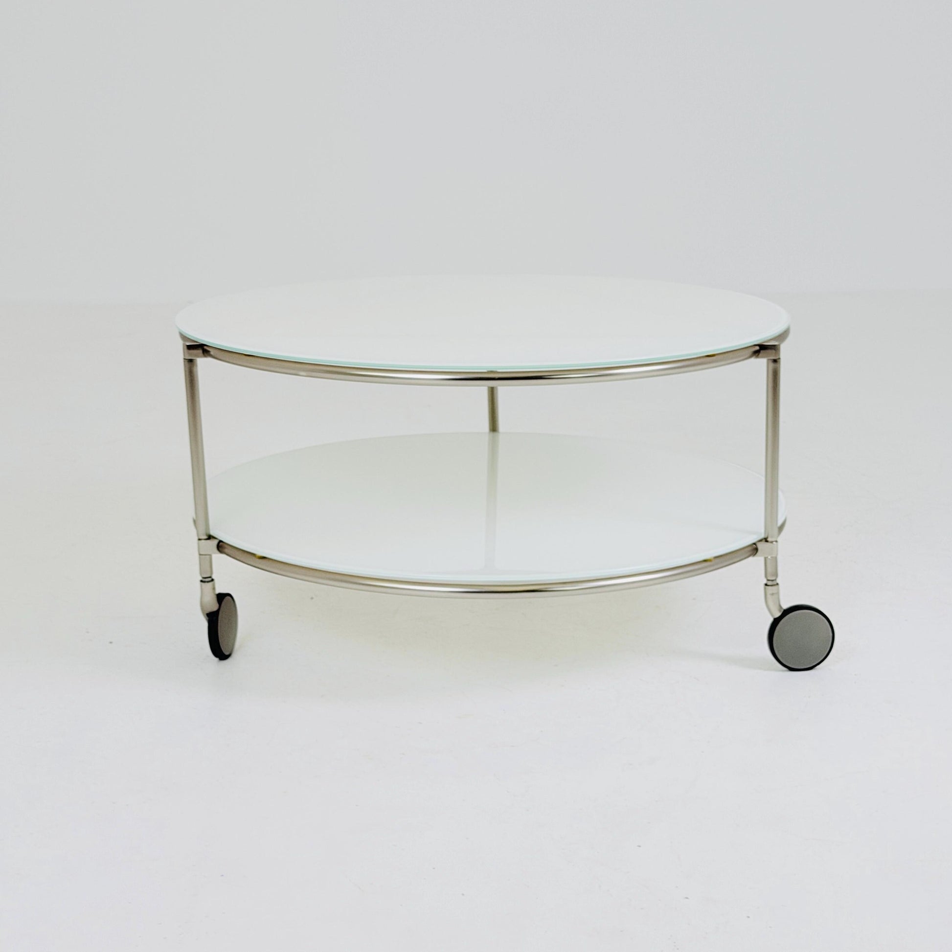 Mid century Strind Coffee Table by Ehlén Johansson – White Glass & Nickel-Plated Steel for IKEA Sweden 1990s