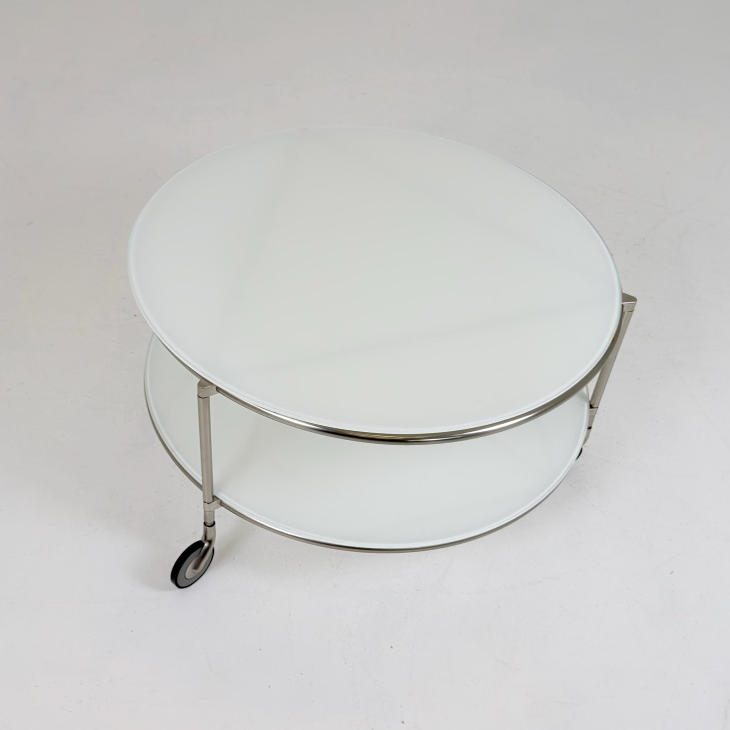 Mid century Strind Coffee Table by Ehlén Johansson – White Glass & Nickel-Plated Steel for IKEA Sweden 1990s