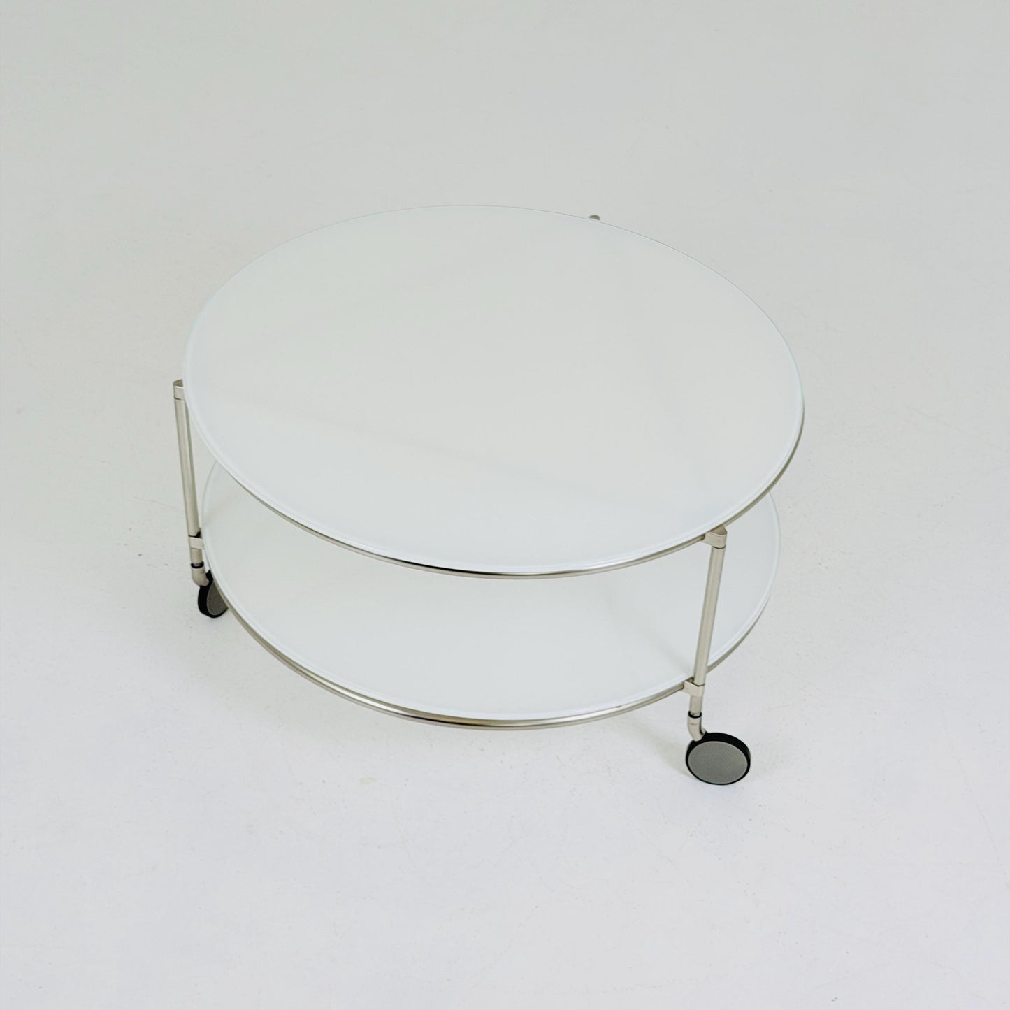 Mid century Strind Coffee Table by Ehlén Johansson – White Glass & Nickel-Plated Steel for IKEA Sweden 1990s