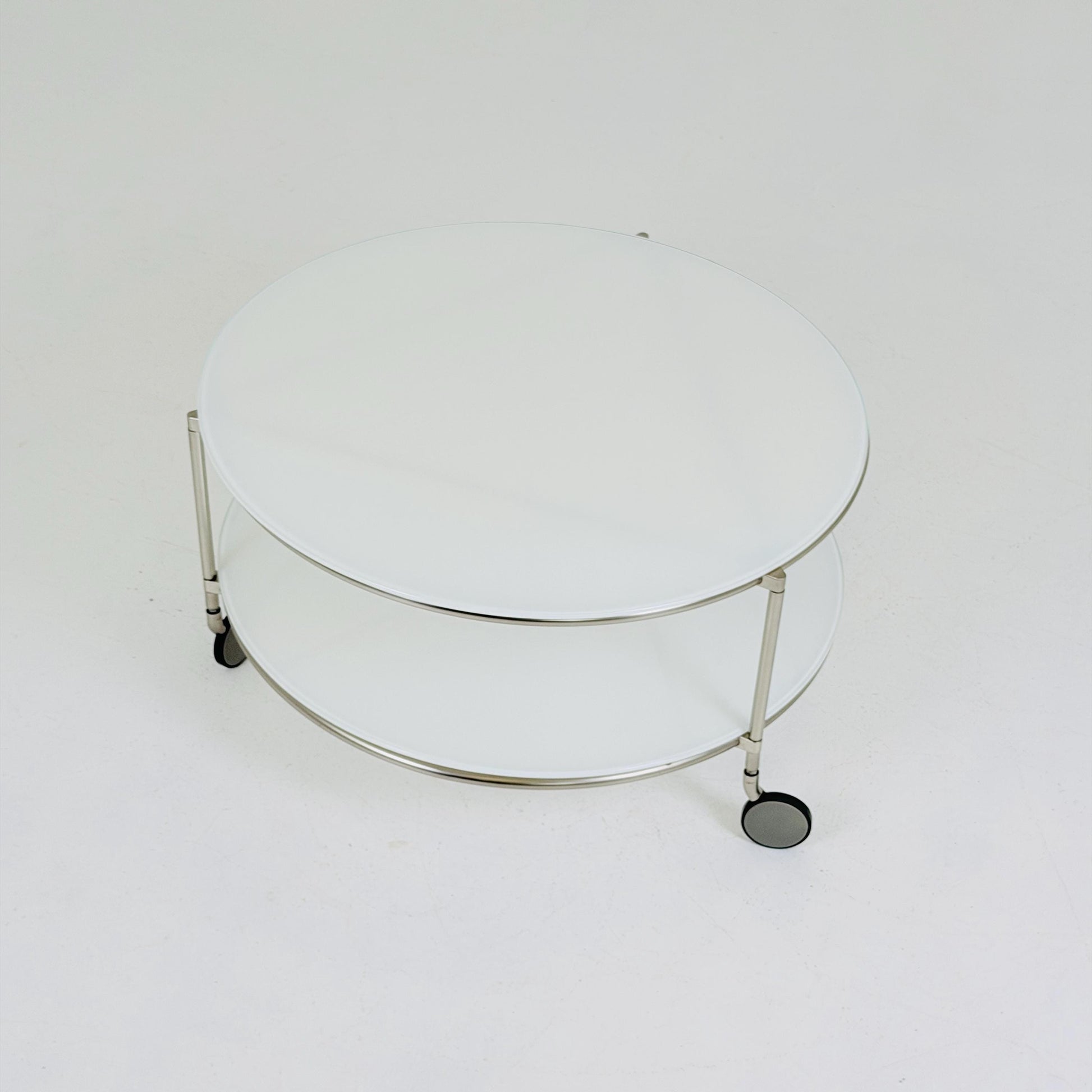 Mid century Strind Coffee Table by Ehlén Johansson – White Glass & Nickel-Plated Steel for IKEA Sweden 1990s