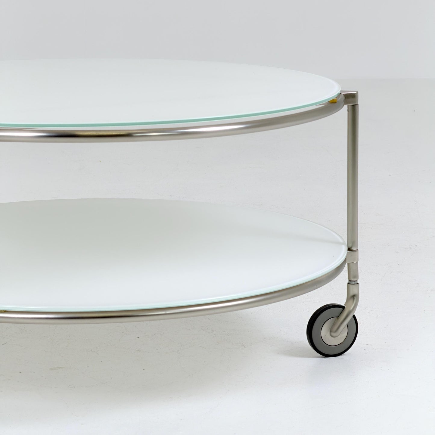 Mid century Strind Coffee Table by Ehlén Johansson – White Glass & Nickel-Plated Steel for IKEA Sweden 1990s