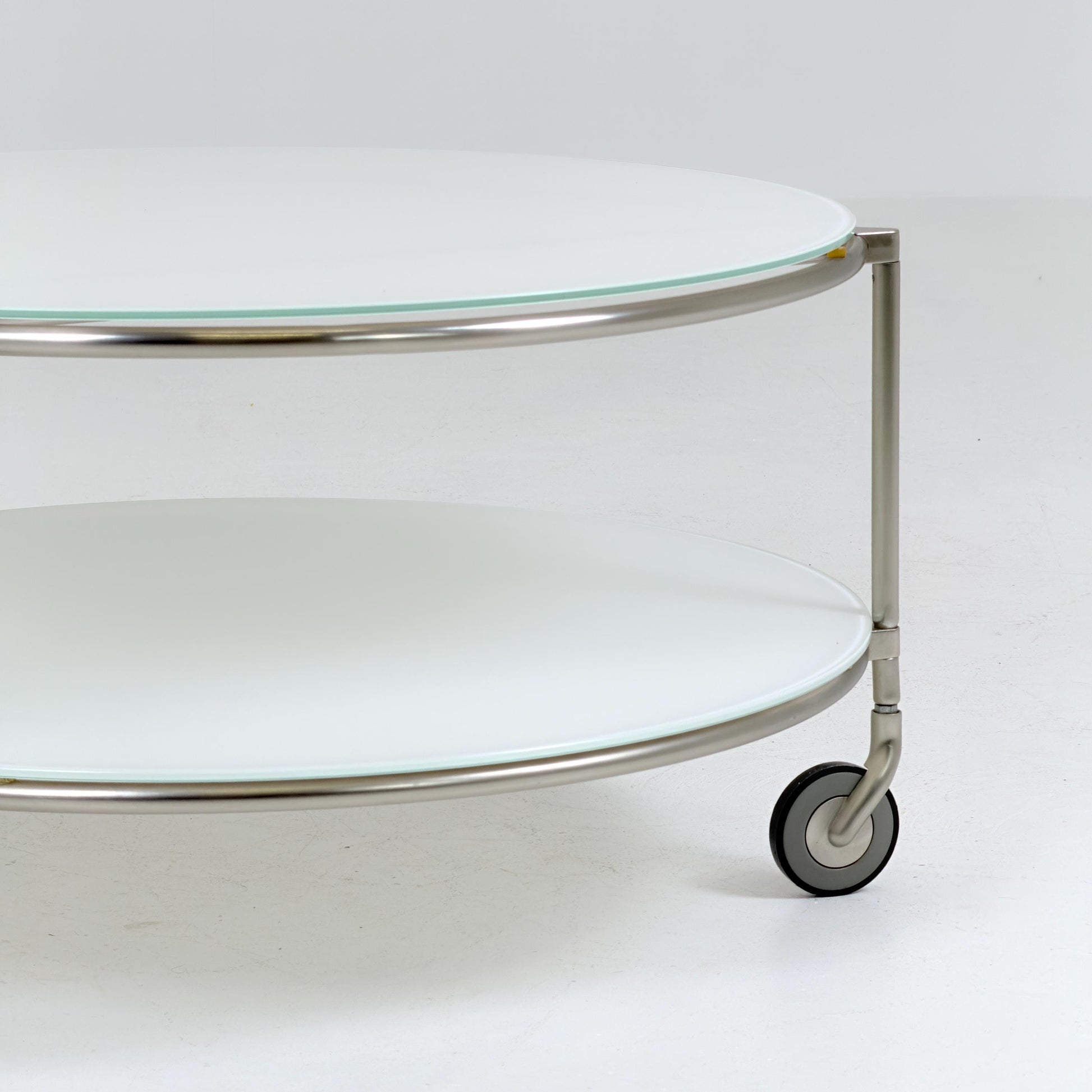 Mid century Strind Coffee Table by Ehlén Johansson – White Glass & Nickel-Plated Steel for IKEA Sweden 1990s