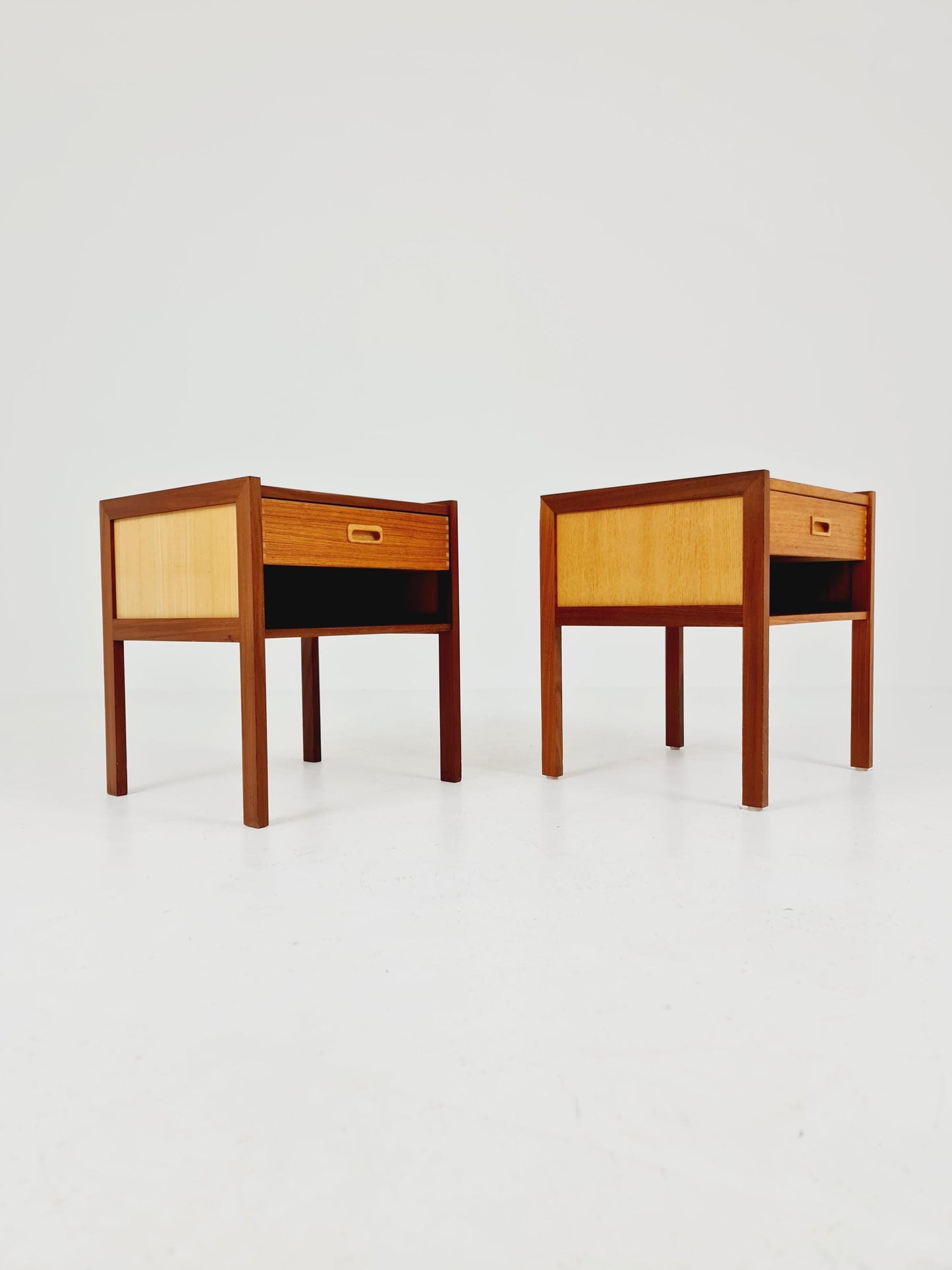 Mid century Danish teak & beech bedside tables/ nightstands by Arne Whal Iversen, set of 2