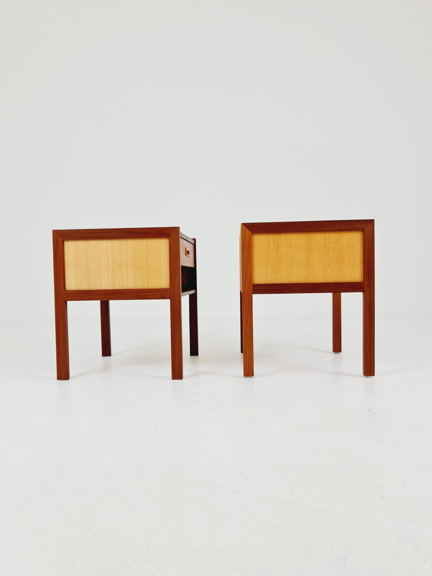 Mid century Danish teak & beech bedside tables/ nightstands by Arne Whal Iversen, set of 2